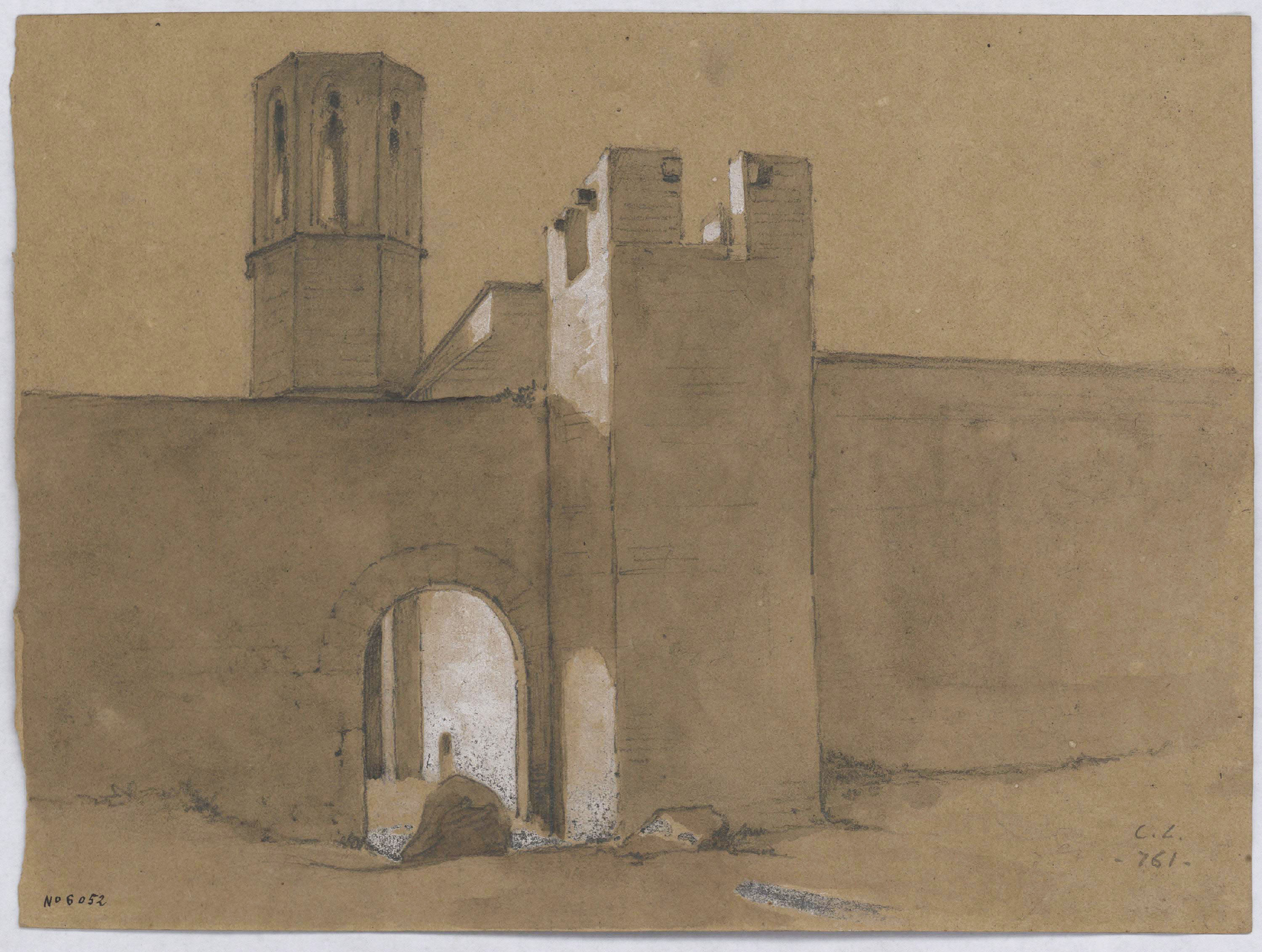 image for: Claudi Lorenzale - Estudi del Monestir de Pedralbes per a la pintura (anvers) / Croquis de paisatge (revers) - Cap a 1840-1850