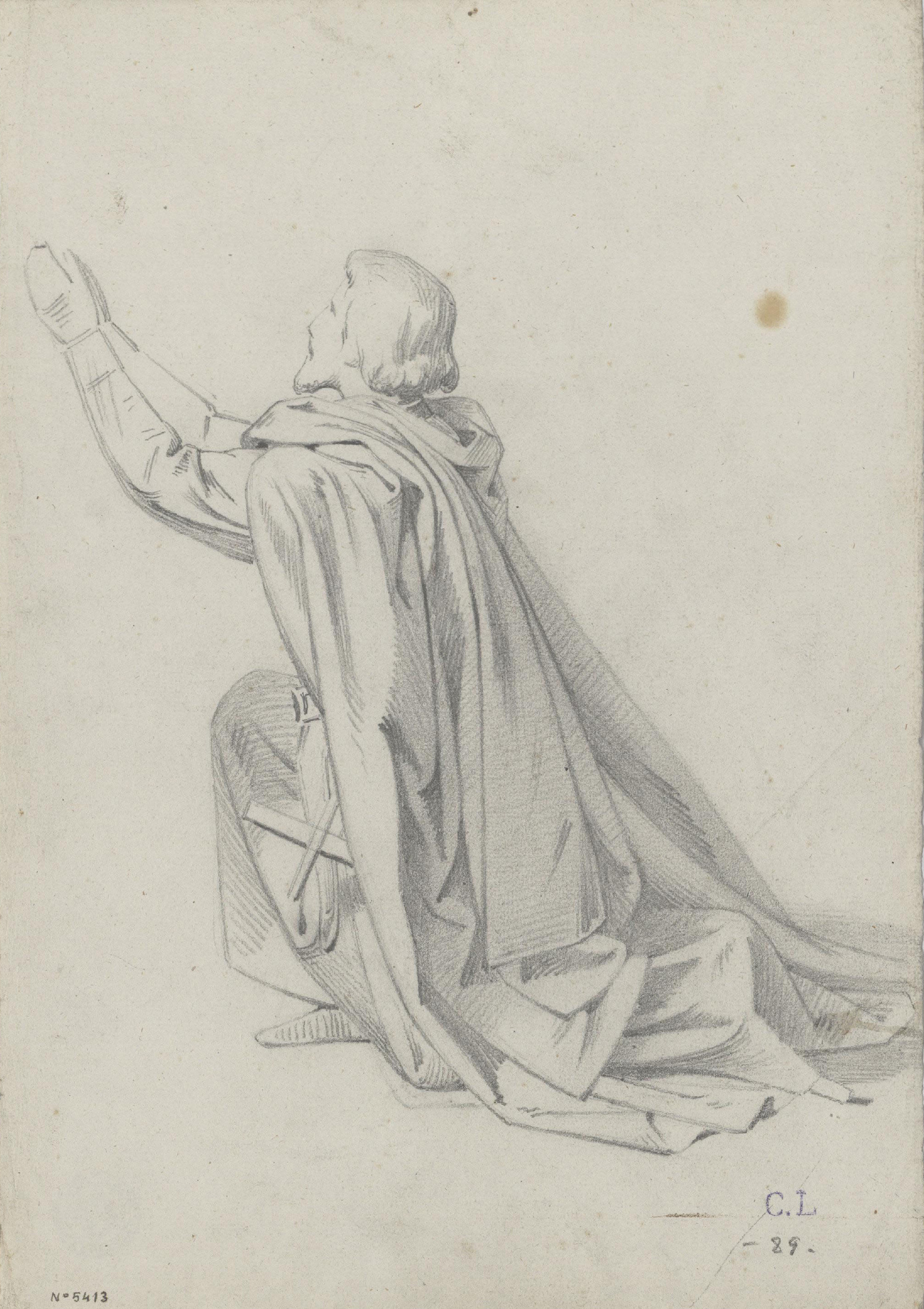 image for: Claudi Lorenzale - Estudi de cavaller suplicant per al quadre «Mort del rei Pere III a Vilafranca» - Cap a 1870
