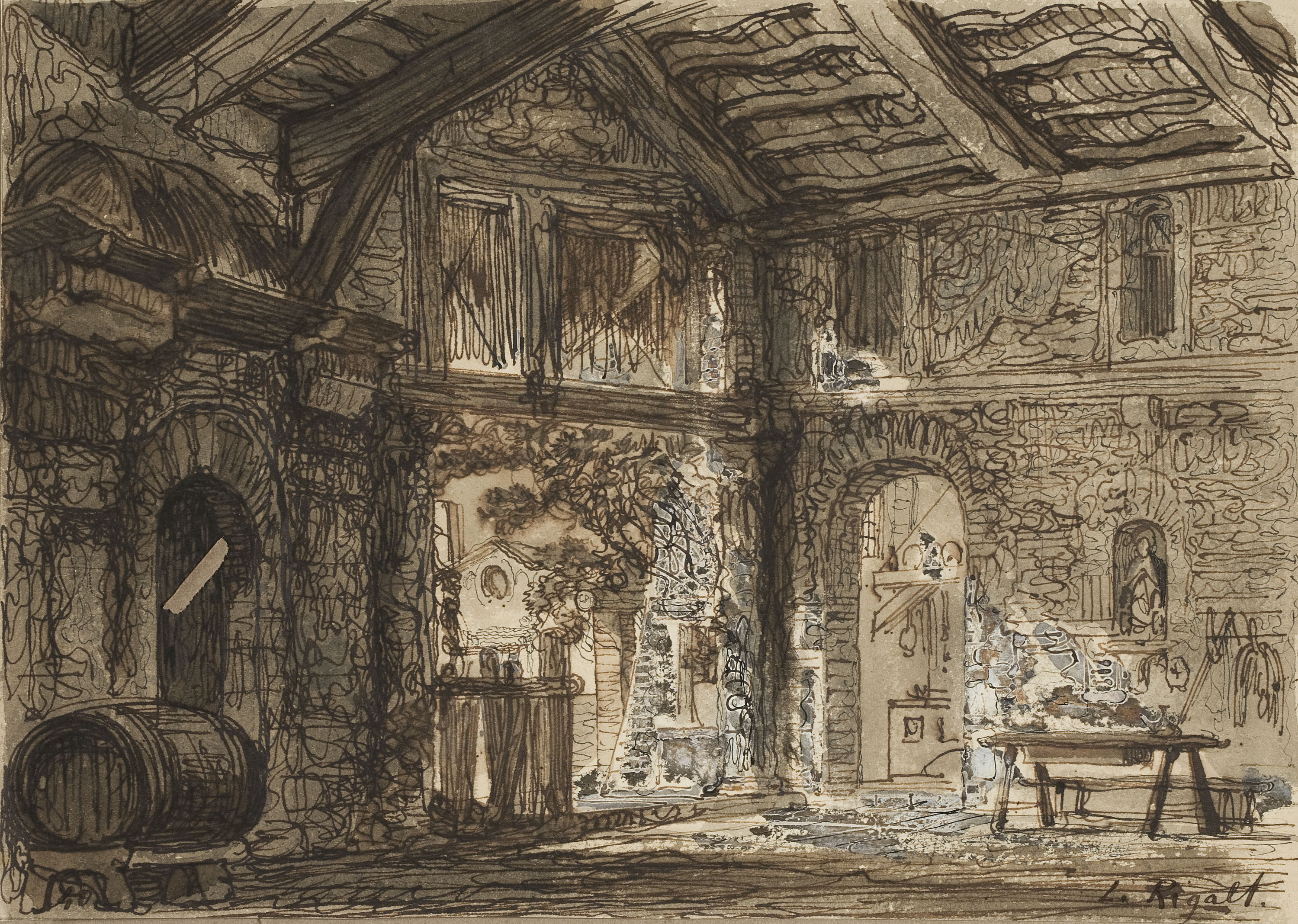 image for: Lluís Rigalt - Interior d&#039;una masia - Cap a 1874
