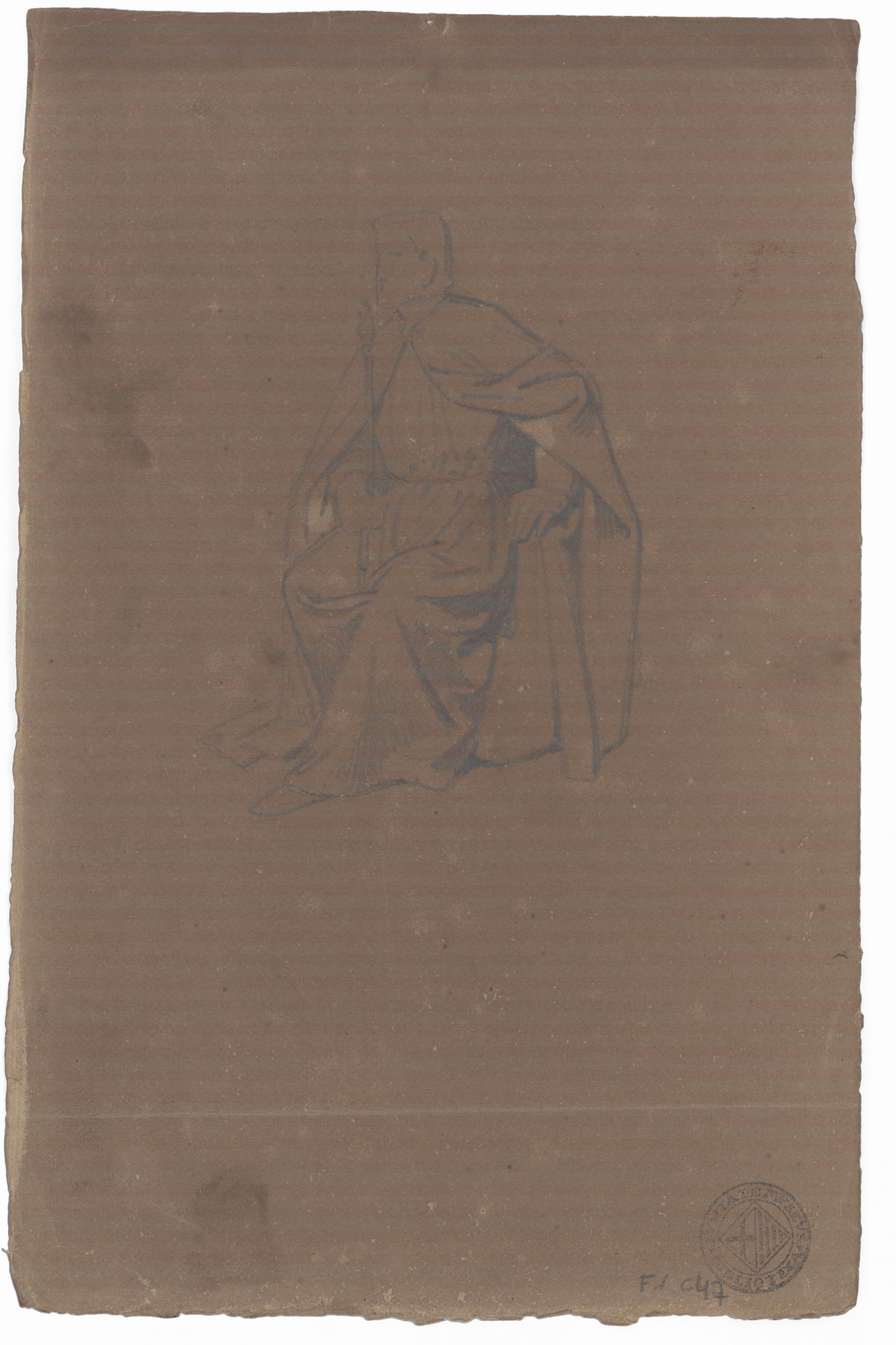 image for: Claudi Lorenzale - Home assegut i esbós de braços i de mans (anvers) / Estudi de figura (revers) - Cap a 1850-1870 [1]