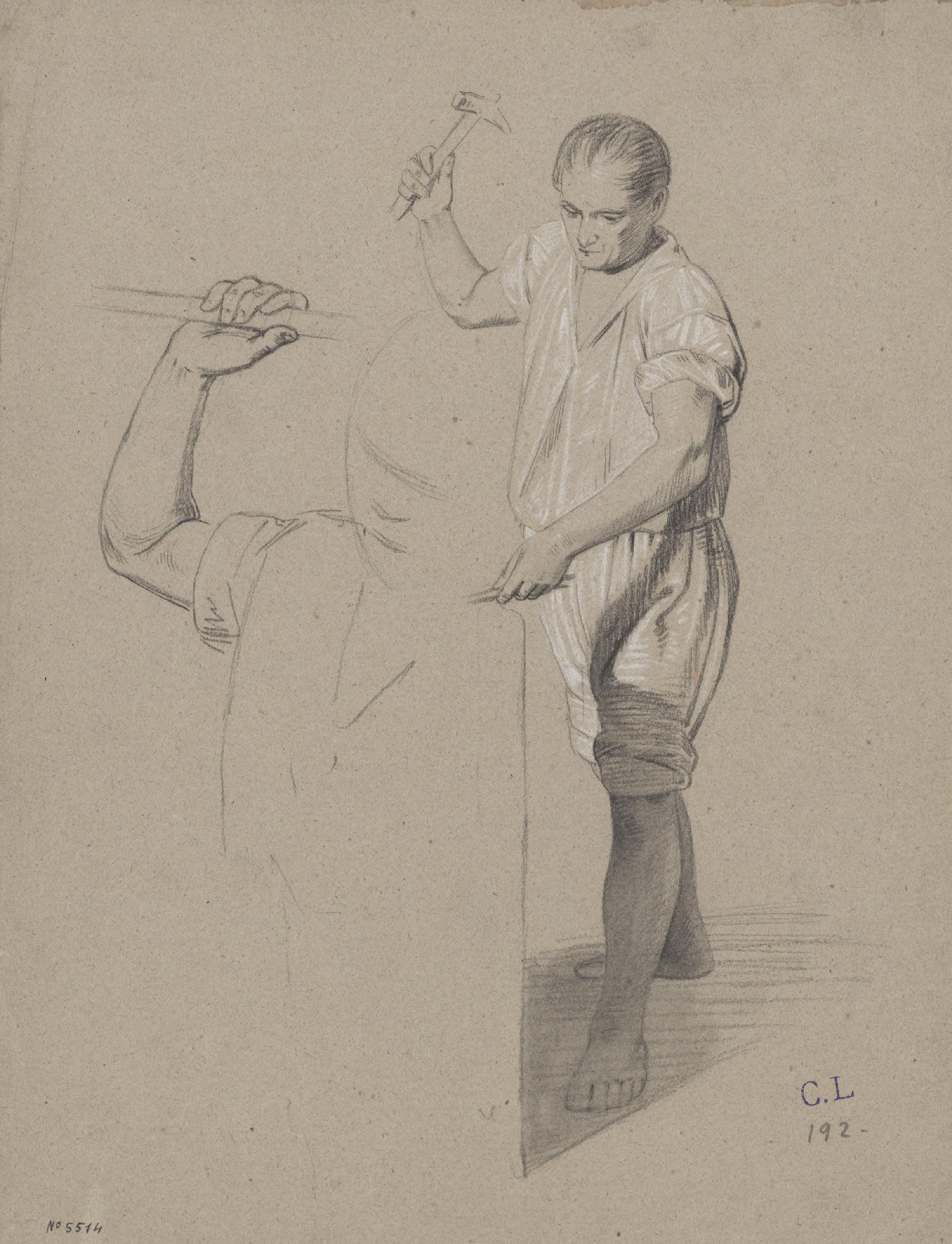 image for: Claudi Lorenzale - Ferrer a l&#039;enclusa i estudi de la mà dreta que empunya el martell - Cap a 1860-1880