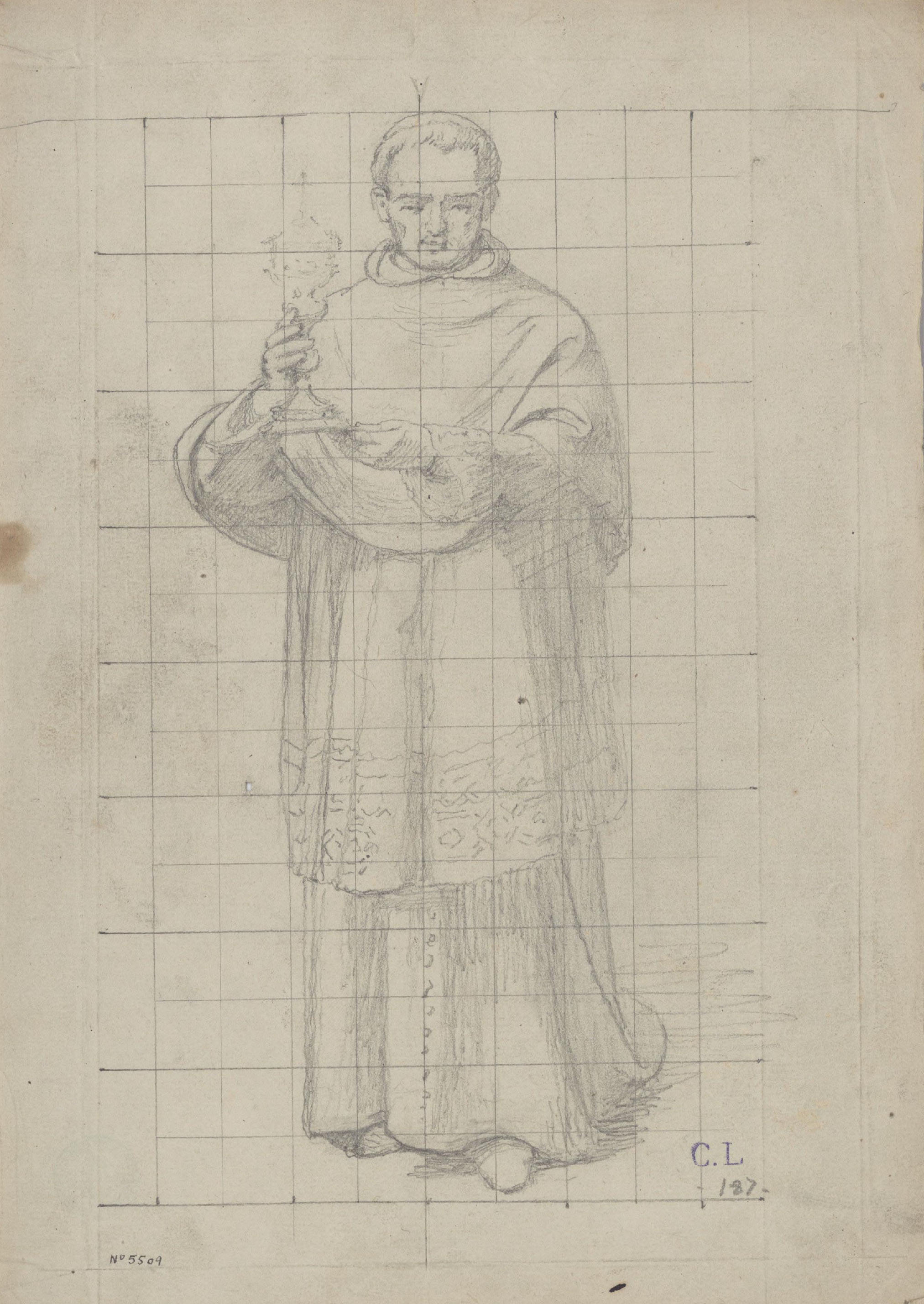 image for: Claudi Lorenzale - Estudi de Sant Carles Borromeu per a la figura dreta del «Retaule de sant Benet» de l&#039;abadia de Montserrat - Cap a 1885