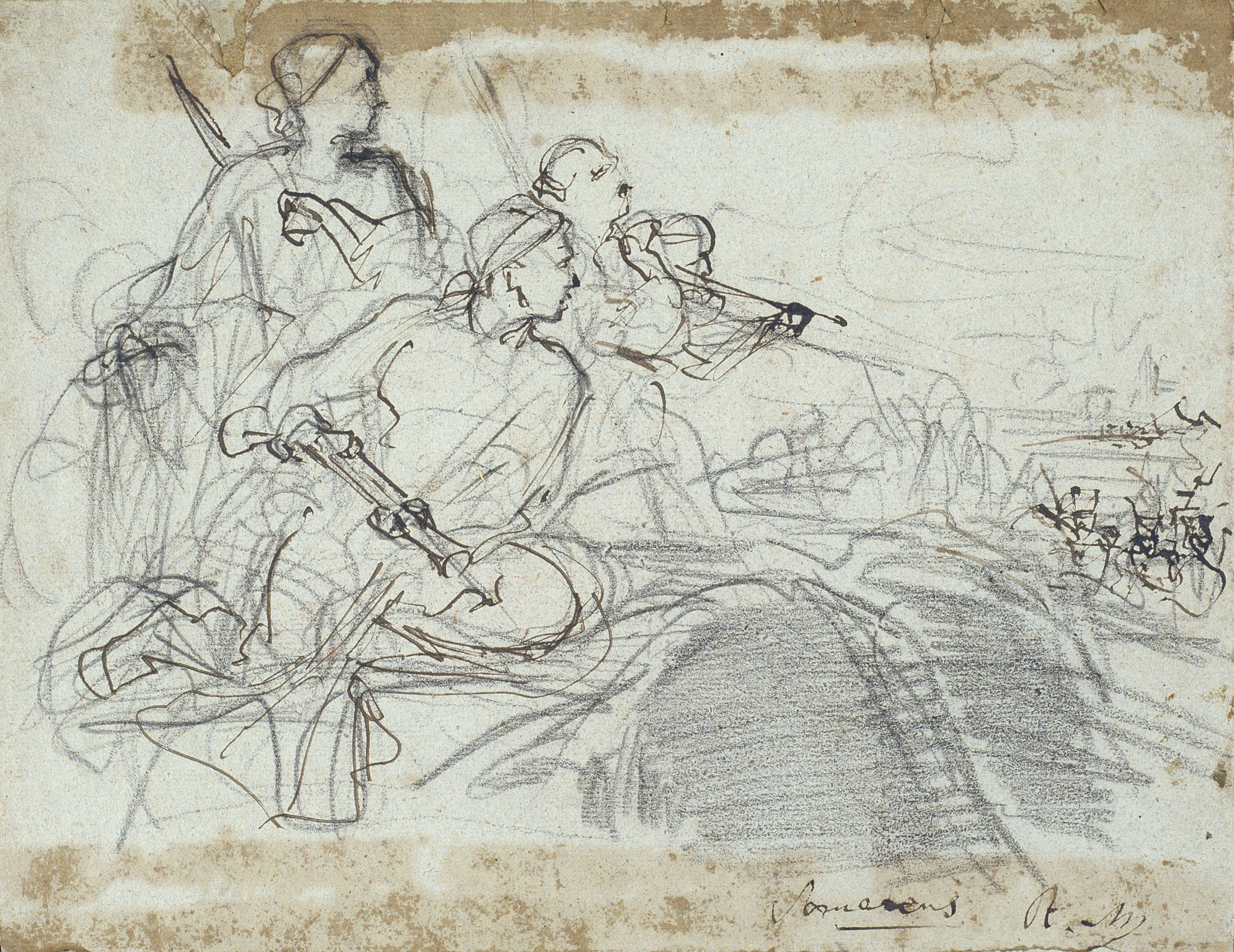 image for: Ramon Martí i Alsina - Grup de quatre guerrillers per al quadre «El Sometent del Bruc» - Cap a 1866