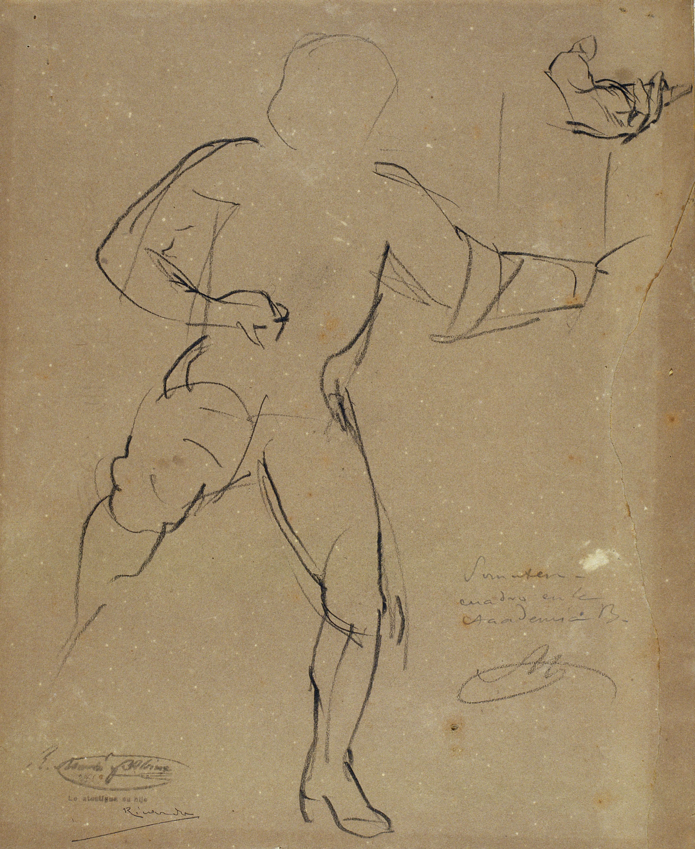 image for: Ramon Martí i Alsina - Estudi de figura dempeus i una mà per al quadre El Sometent del Bruc - Cap a 1866