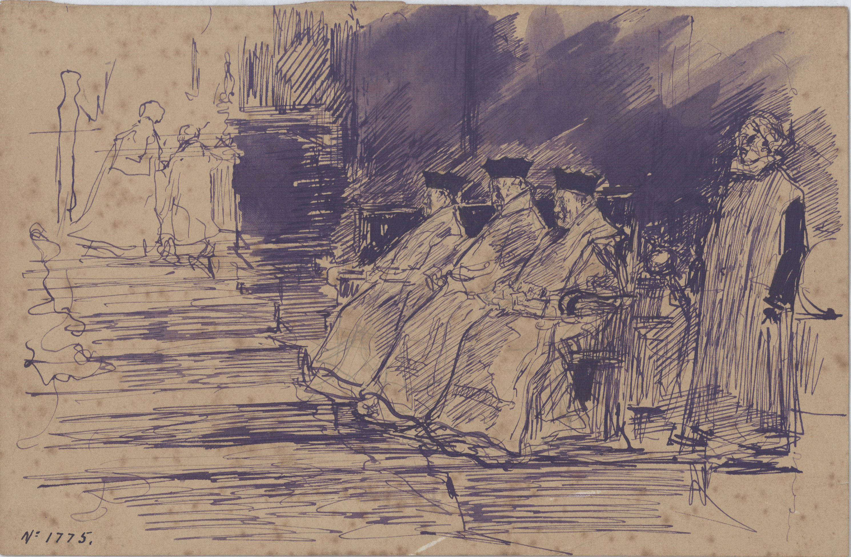 image for: Arcadi Mas i Fondevila - Durant l&#039;ofici (anvers) / Durant l&#039;ofici. Apunt (revers) - Cap a 1892-1899