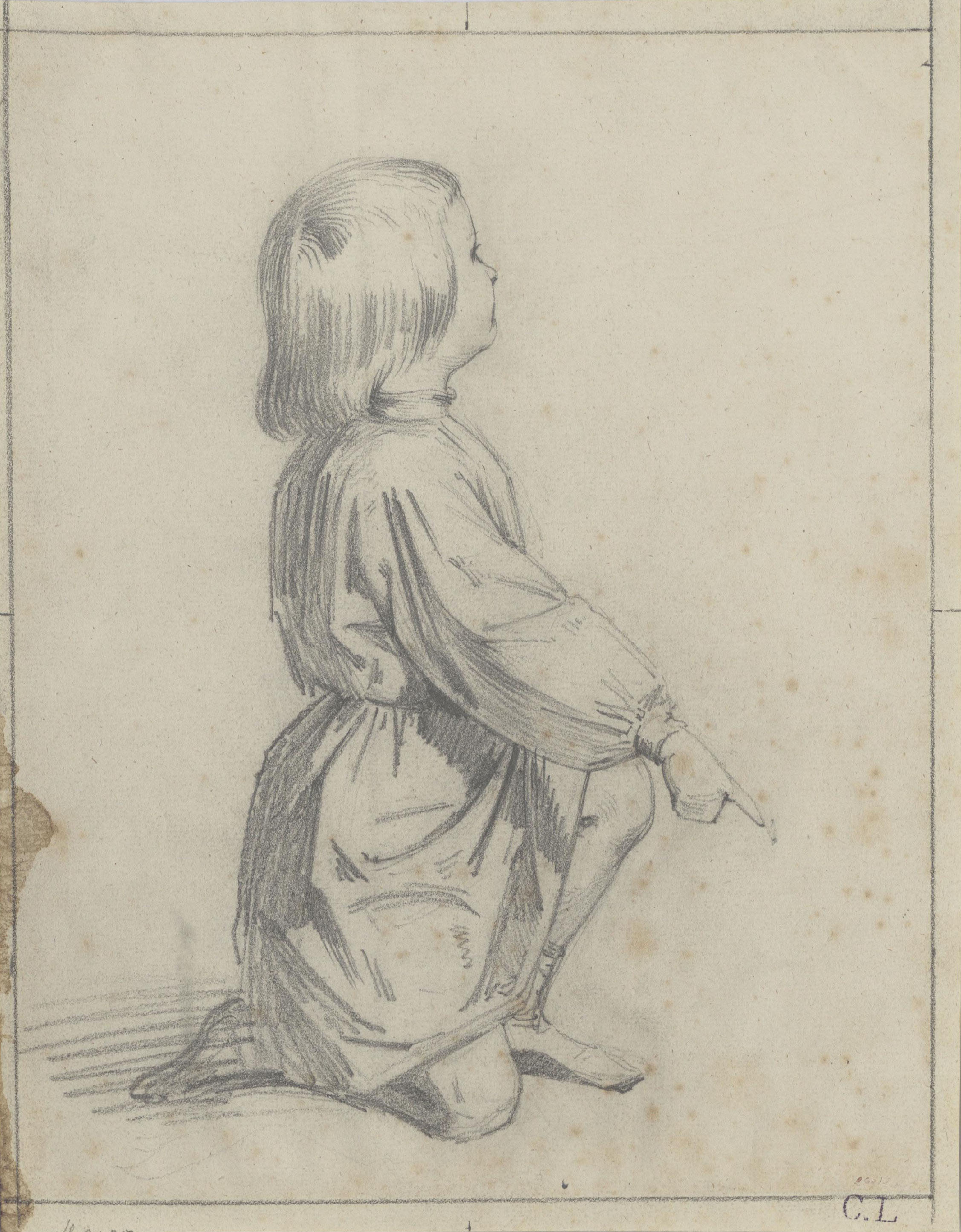 image for: Claudi Lorenzale - Nen amb el genoll al terra - Cap a 1850-1870