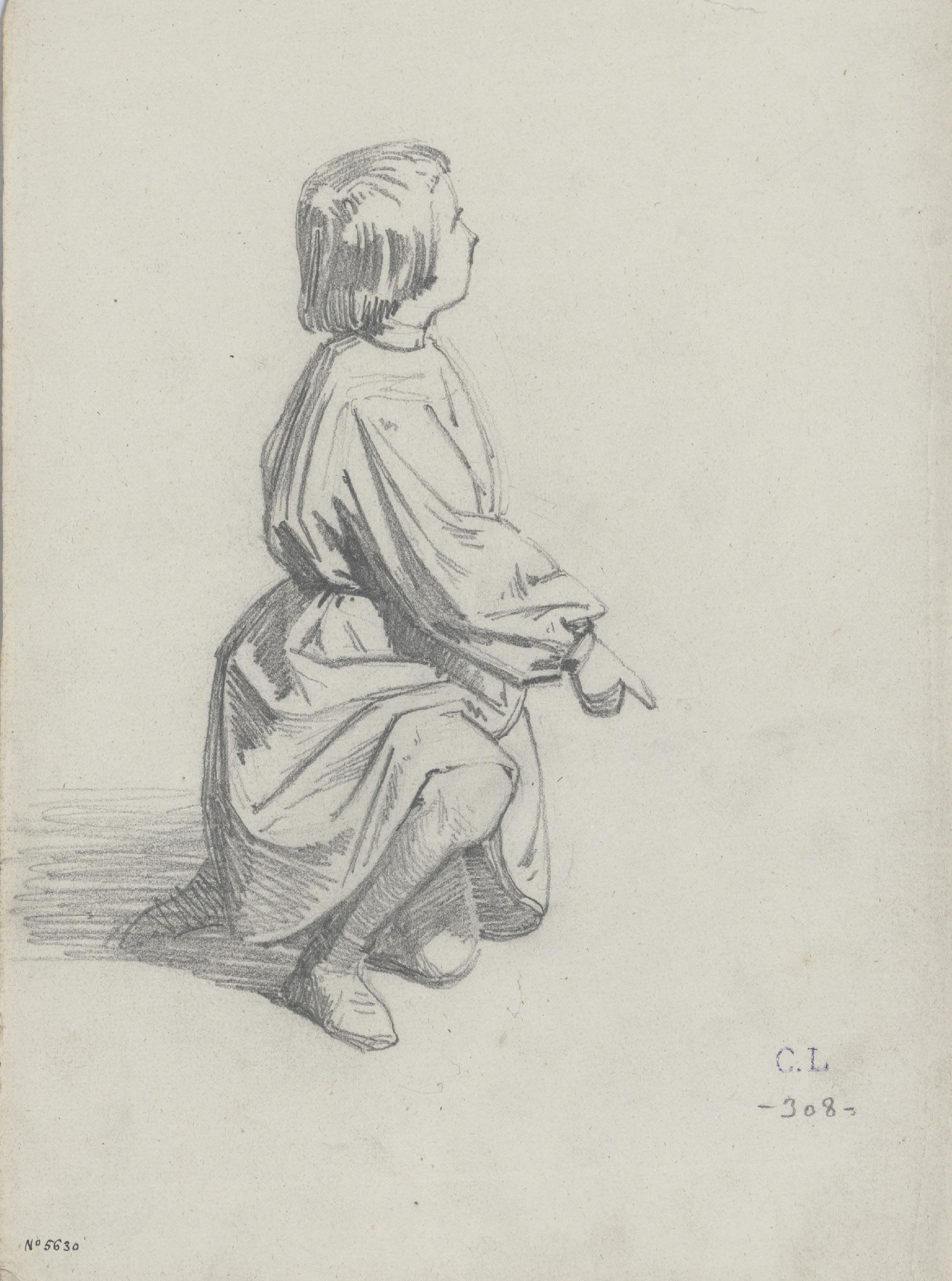 image for: Claudi Lorenzale - Nena amb un genoll recolzat sobre el terra - Cap a 1850-1870