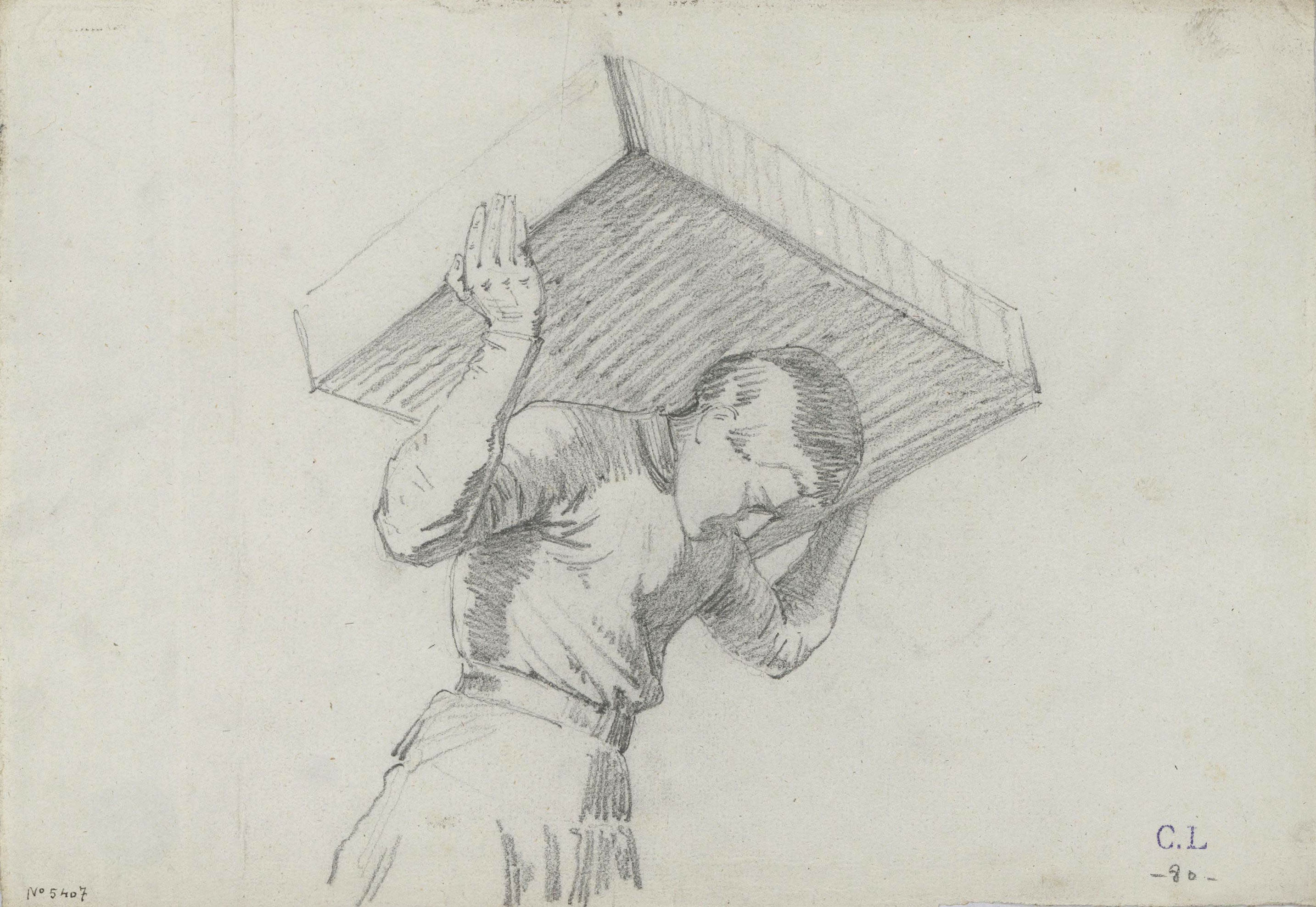 image for: Claudi Lorenzale - Noi portant sobre les esquenes un bloc en forma de paral·lelepípede - Cap a 1850-1870