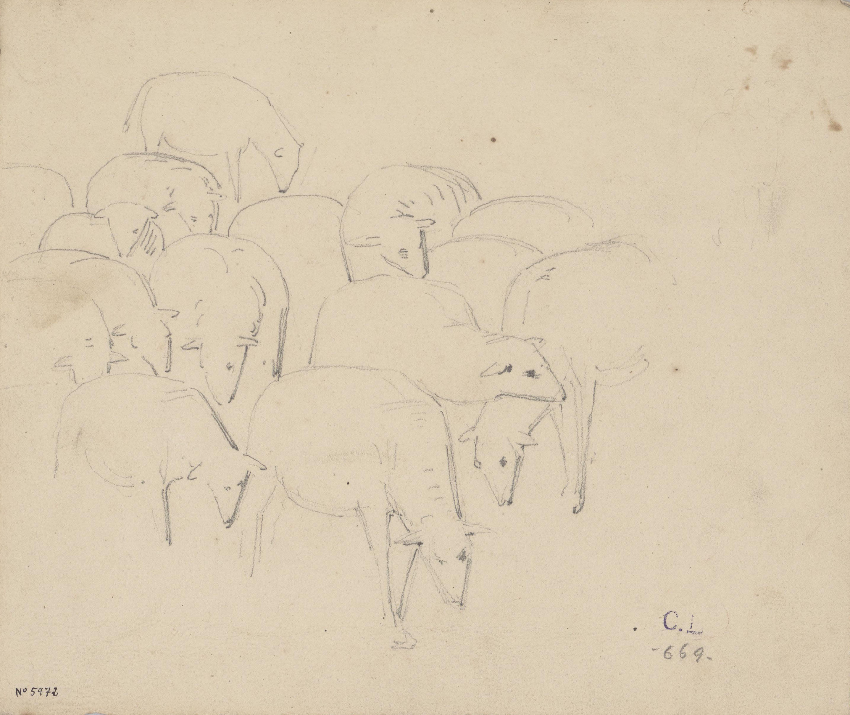 image for: Claudi Lorenzale - Ramat d&#039;ovelles (anvers) / Apunt de ramat d&#039;ovelles (revers) - Cap a 1850-1870