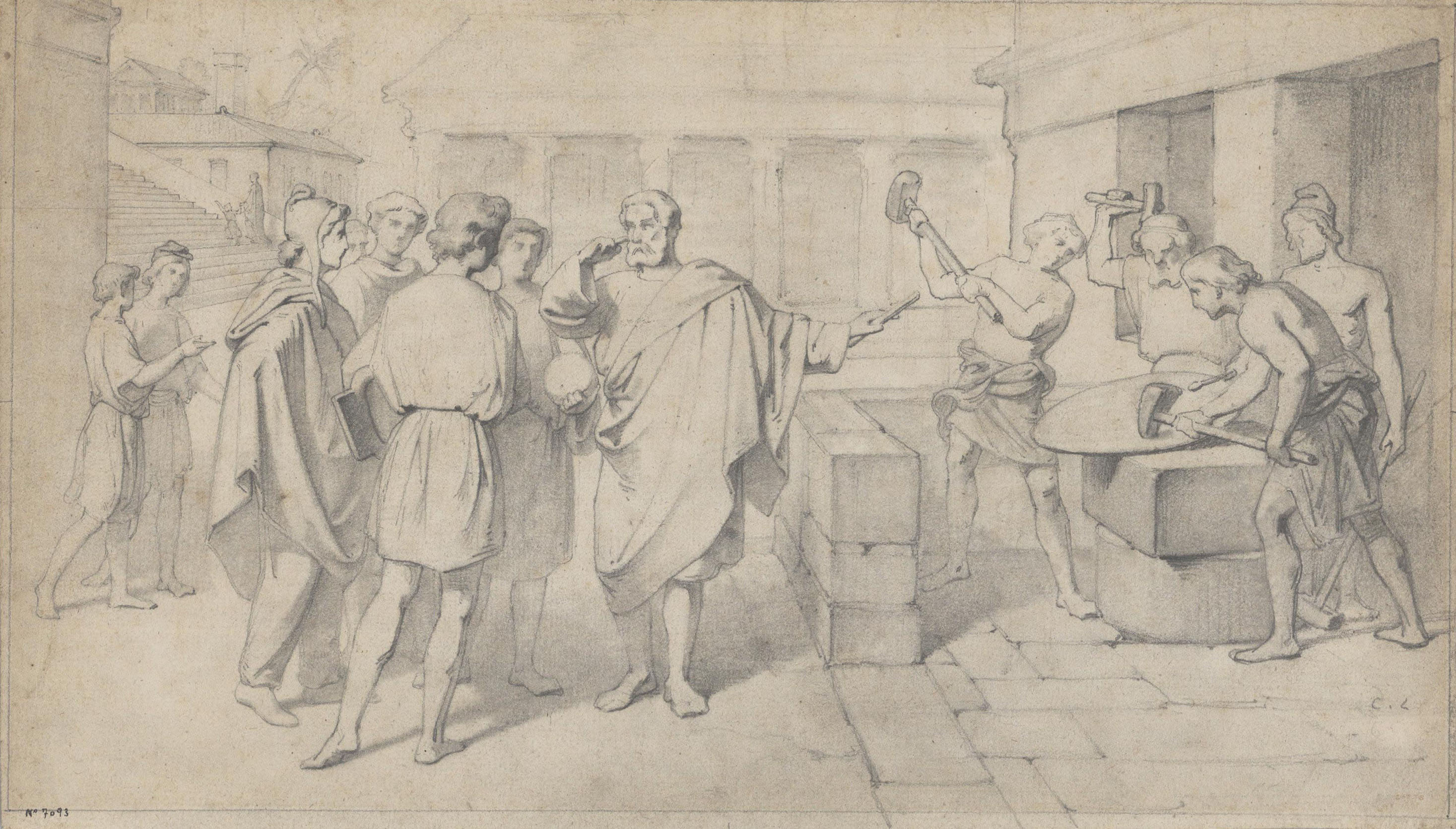 image for: Claudi Lorenzale - Pitàgores amb els seus deixebles davant d&#039;un taller de farga - Cap a 1850-1855