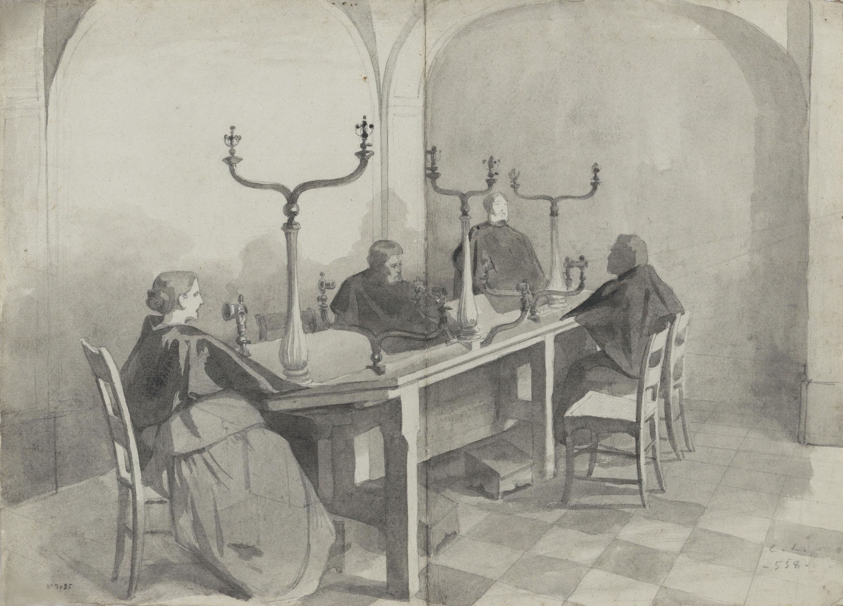 image for: Claudi Lorenzale - Persones assegudes entorn d&#039;una taula - Cap a 1860-1880