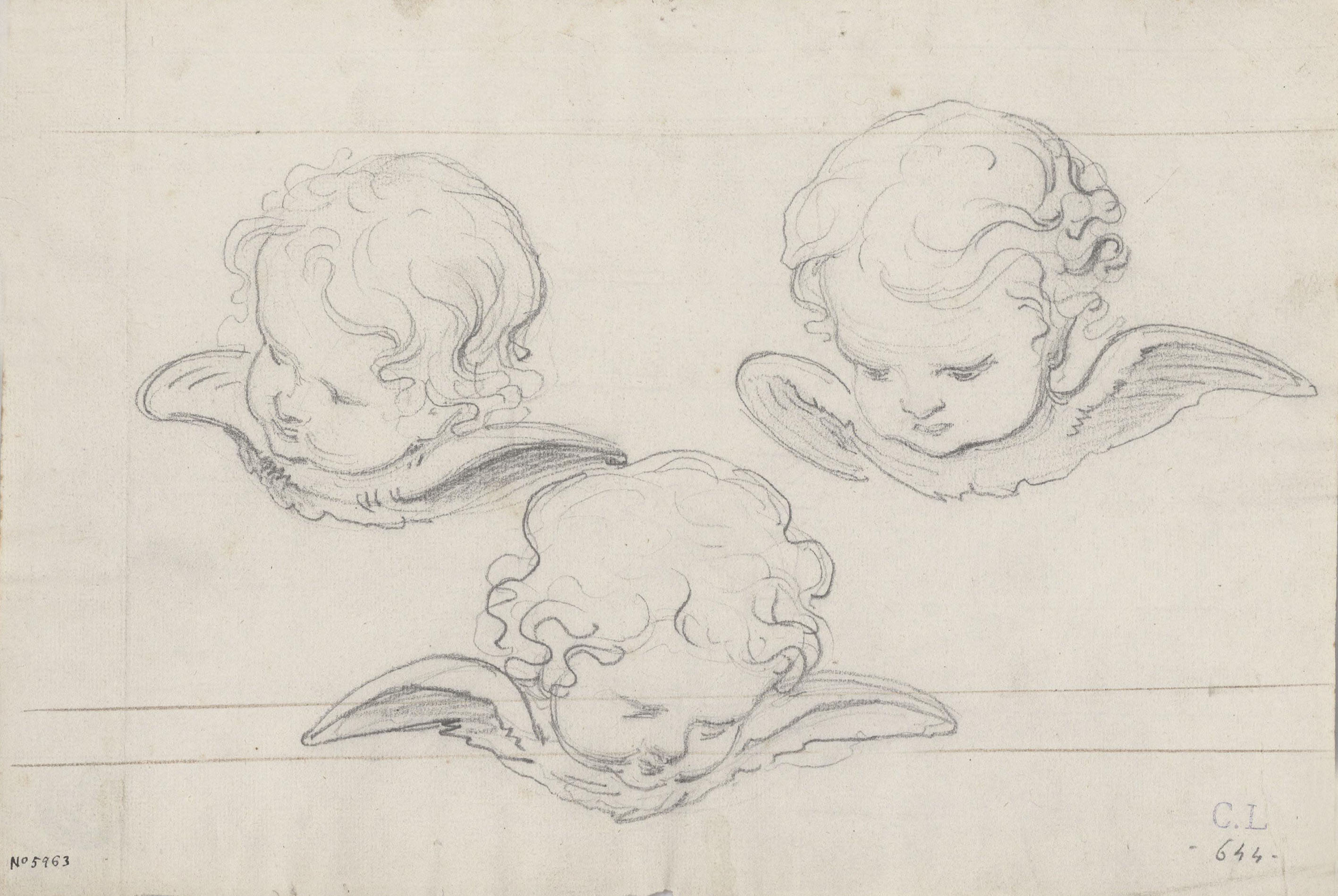 image for: Claudi Lorenzale - Tres caps de querubins - Cap a 1850-1870