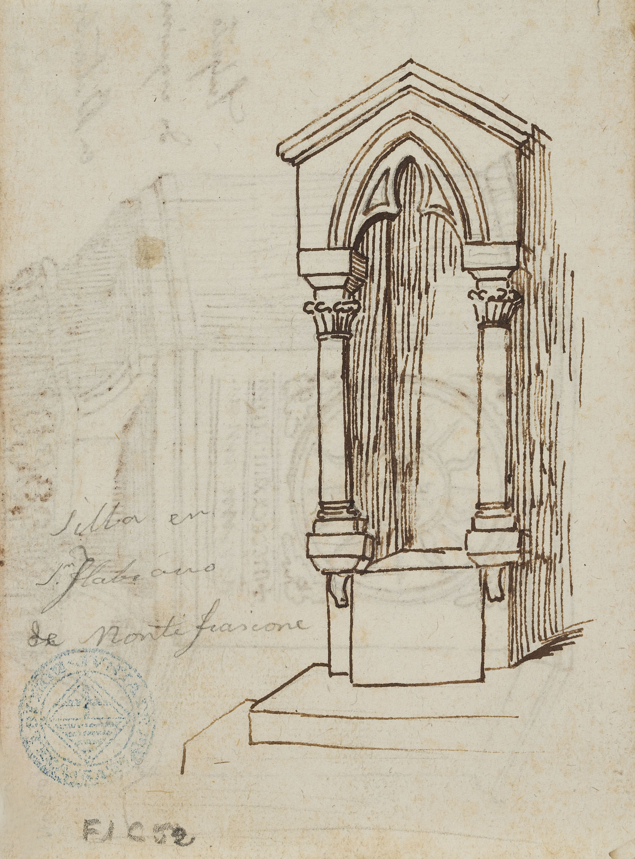 image for: Claudi Lorenzale - Púlpit a una església de Viterbo (anvers) / Càtedra de l&#039;església de Montifrascone (revers) - Cap a 1839-1840 [1]