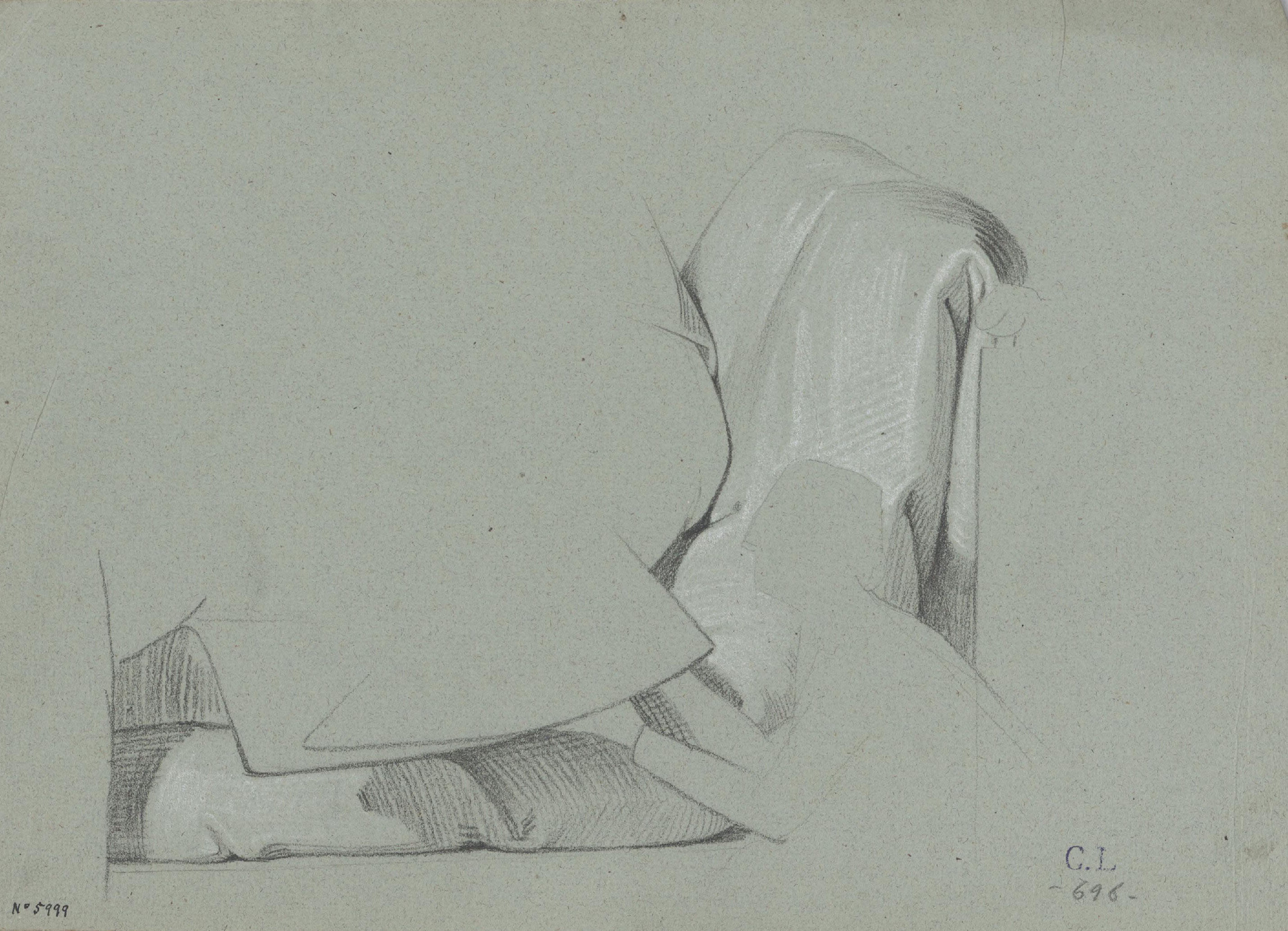 image for: Claudi Lorenzale - Vestimenta (anvers) / Estudi de mans creuades descansant sobre una faldilla (revers) - Cap a 1850-1870