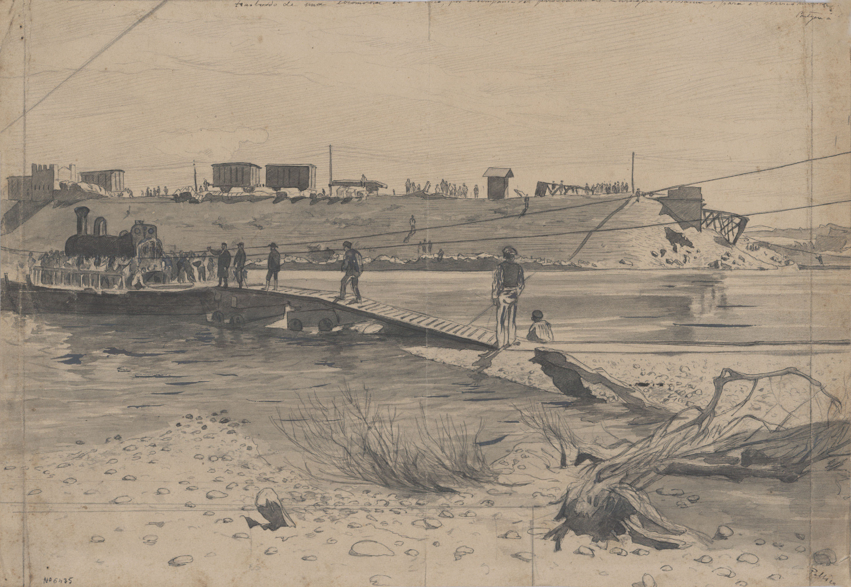 image for: Josep Lluís Pellicer - Trasbordo de una locomotora, en el Ebro - 1875