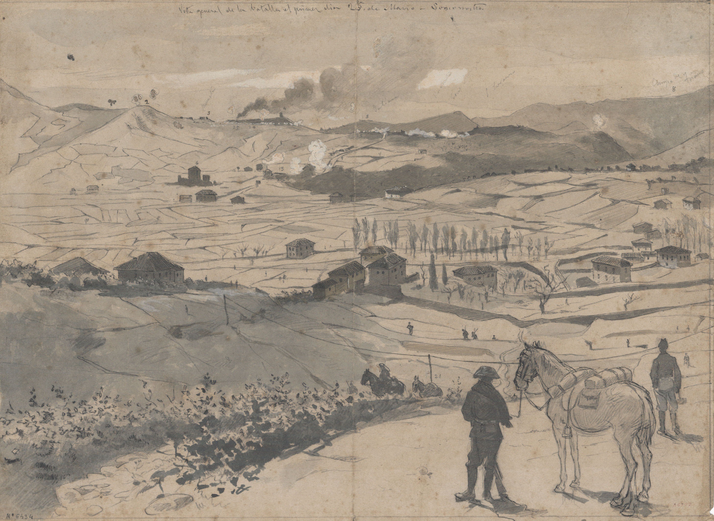 image for: Josep Lluís Pellicer - Vista general de la batalla el primer dia 25 de Marzo, Somorrostro - 1874