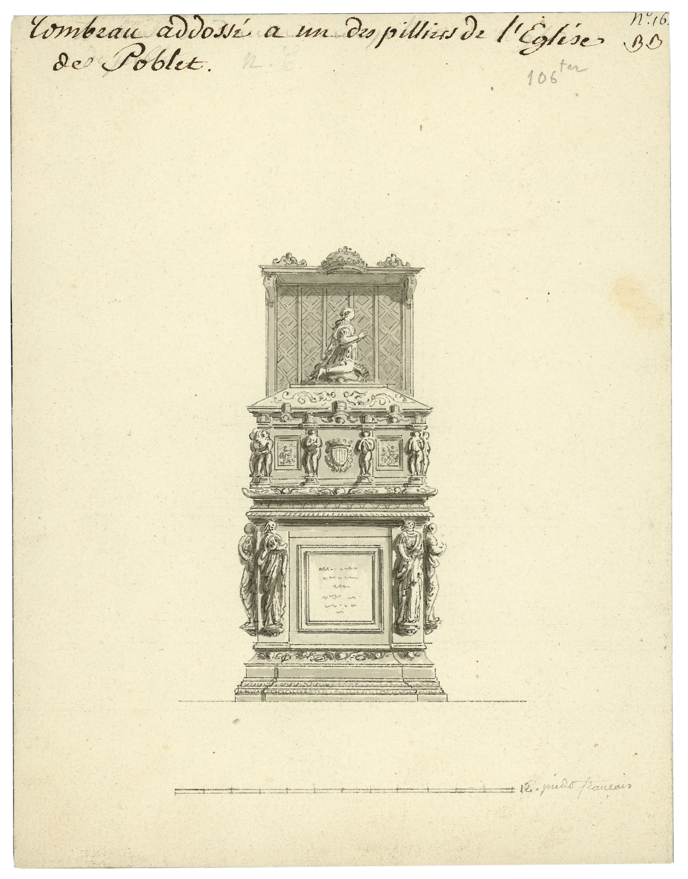image for: Anònim - Sepulcre d&#039;Alfons el Magnànim, adossat a un dels pilars de l&#039;església del monestir de Poblet - Cap a 1801-1803