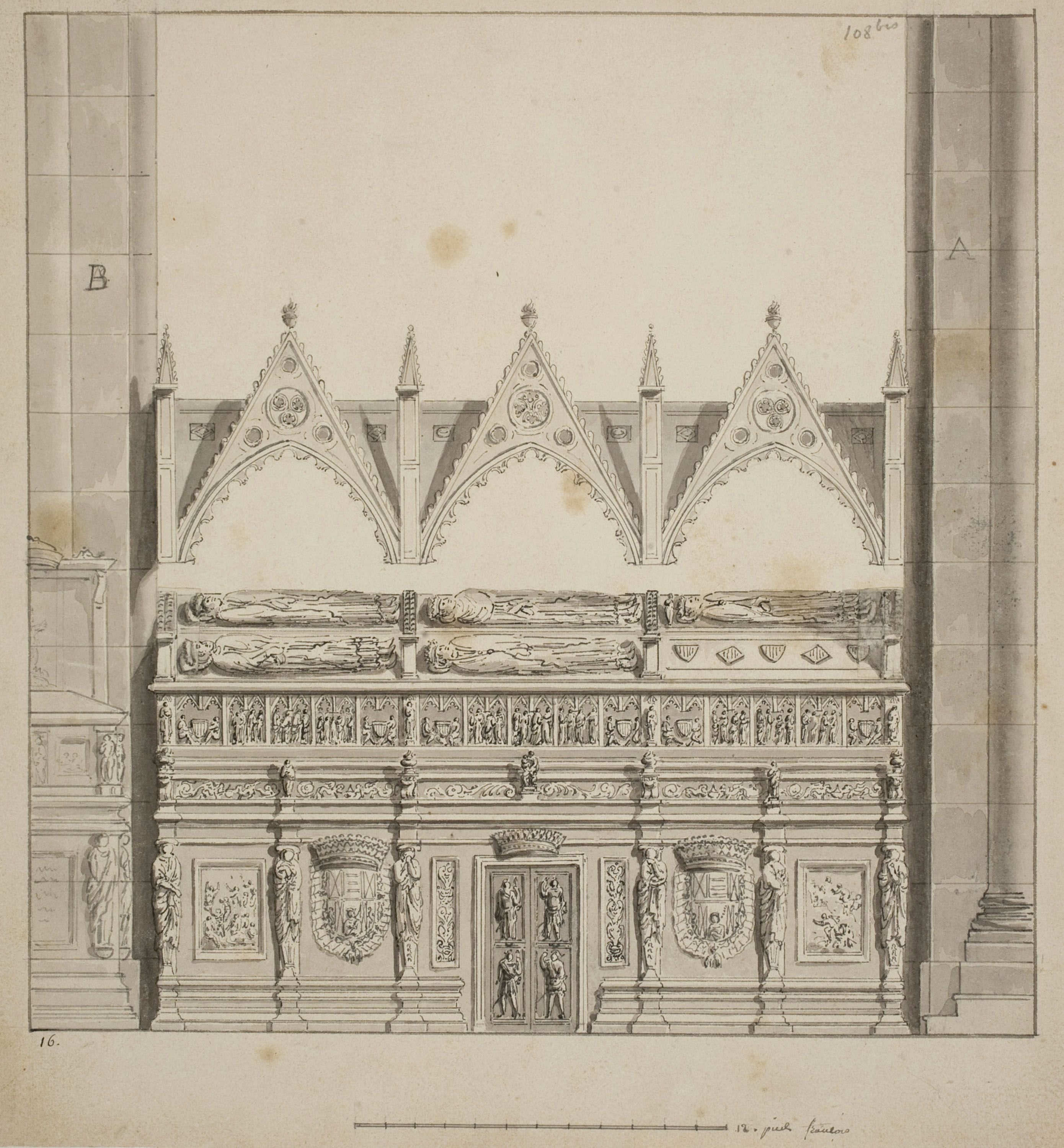 image for: Anònim - Vista frontal d&#039;un sepulcre reial del monestir de Poblet - Cap a 1801-1803