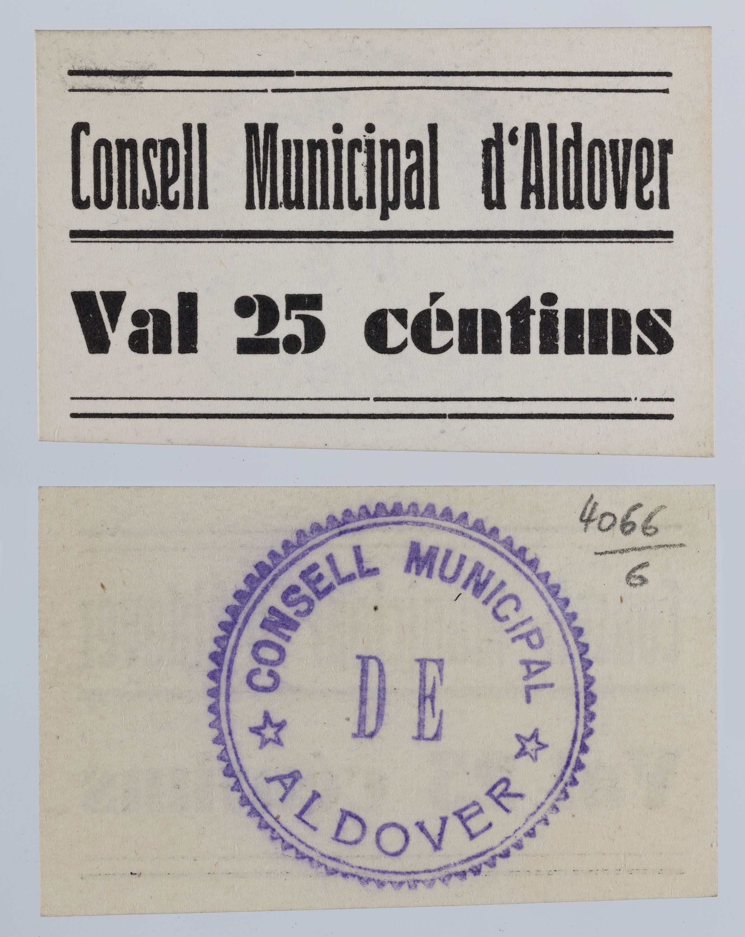image for: Consell Municipal d&#039;Aldover - 25 cèntims - 29.07.1937