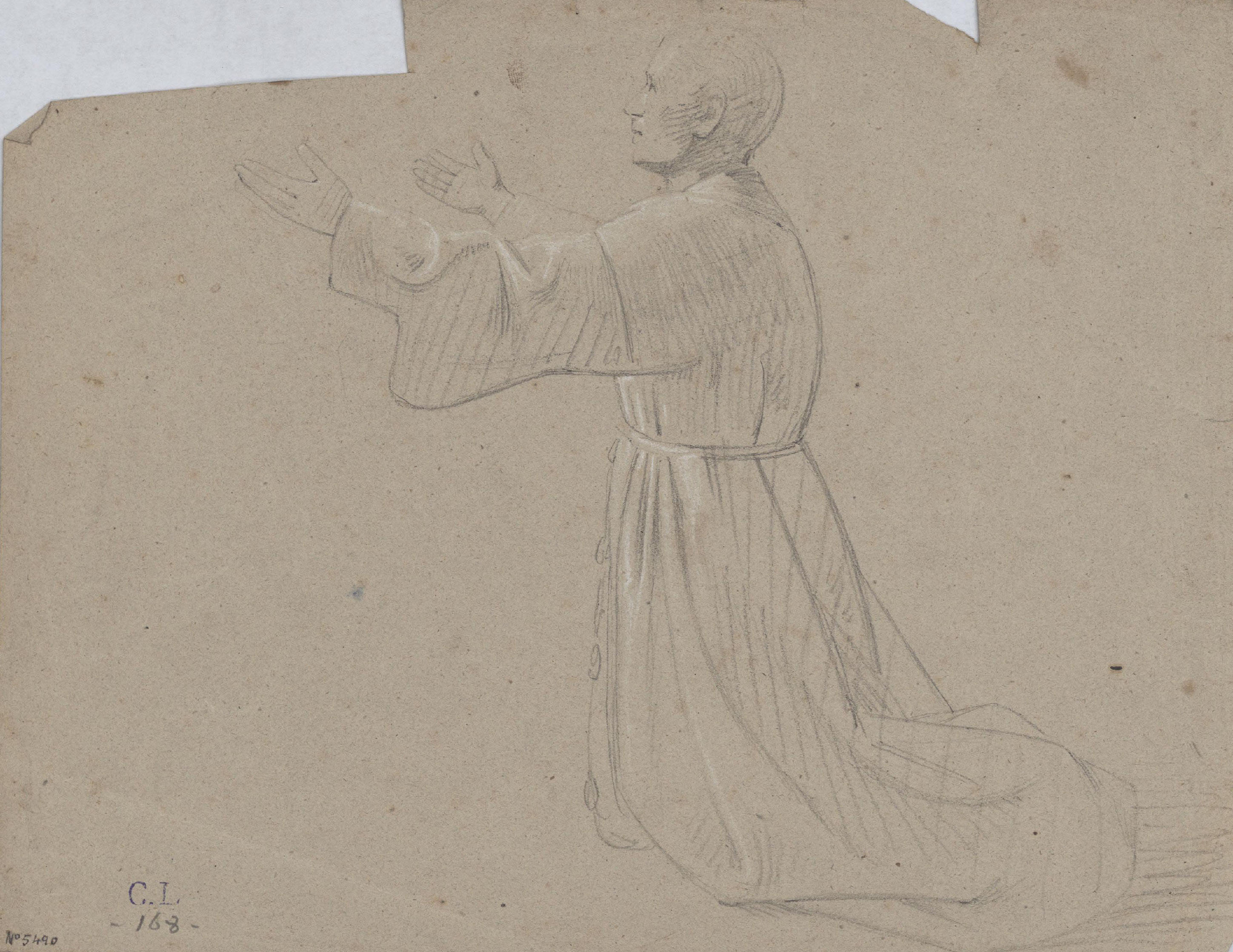 image for: Claudi Lorenzale - Frare agenollat amb els braços en actitud de súplica - Cap a 1850-1870