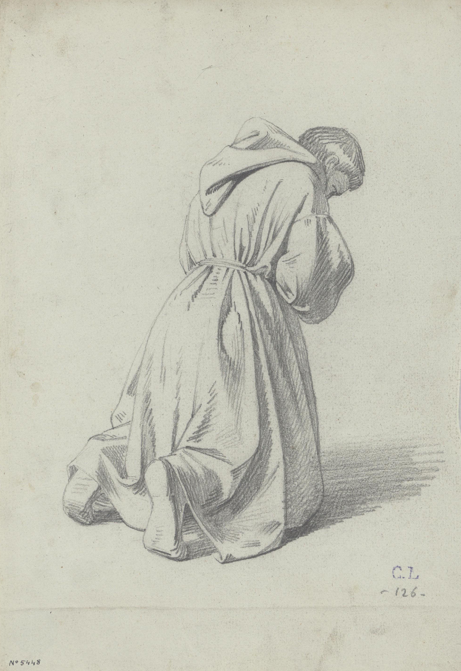 image for: Claudi Lorenzale - Estudi de frare meditant per al quadre de la «Mort del rei Pere III a Vilafranca» - Cap a 1870