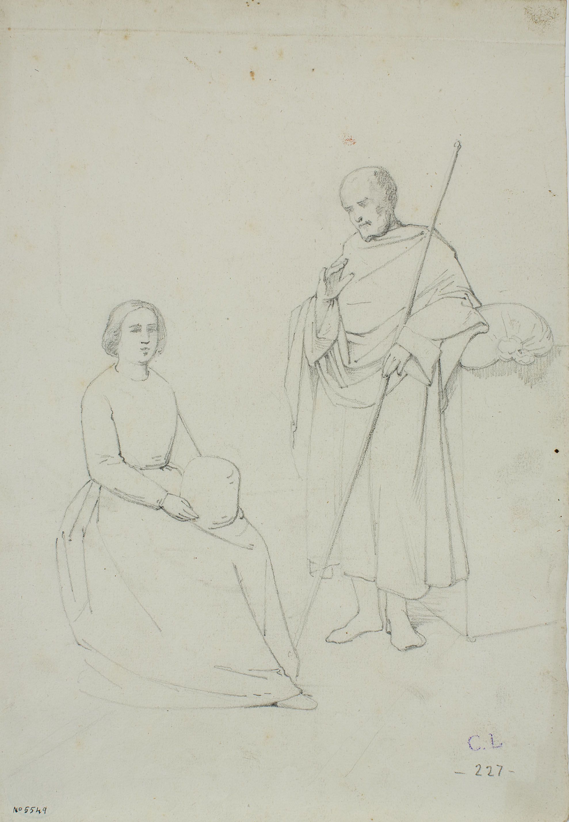 image for: Claudi Lorenzale - Estudi de figures per al quadre «Descans en la fugida a Egipte?» (anvers) / Estudi de figures per al quadre «Descans en la fugida a Egipte?» (revers) - Cap a 1850-1870