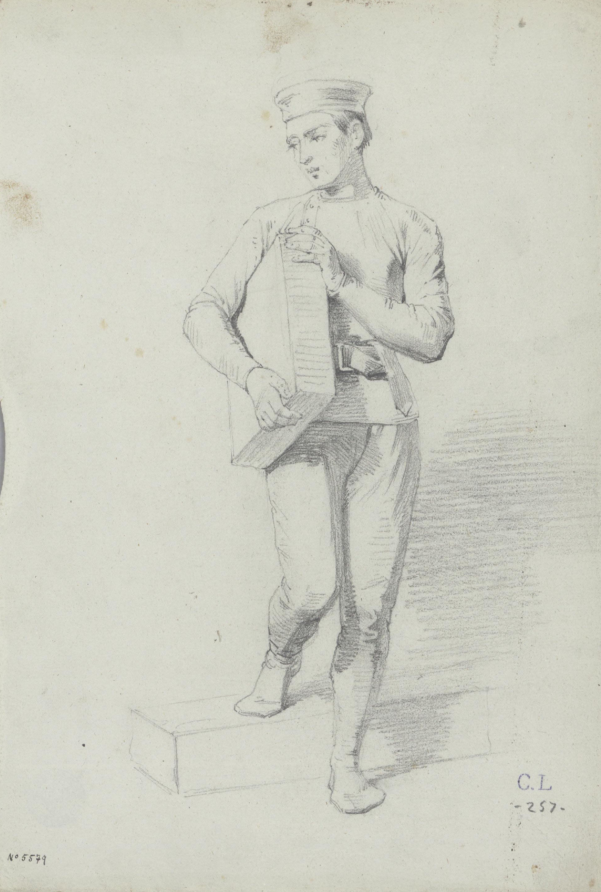 image for: Claudi Lorenzale - Estudi de jove amb una capsa sota el braç per al quadre «Els ambaixadors de la Diputació a Vilafranca prohibeixen a la Reina Joana que acompanyi el Príncep de Viana a... - Cap a 1870