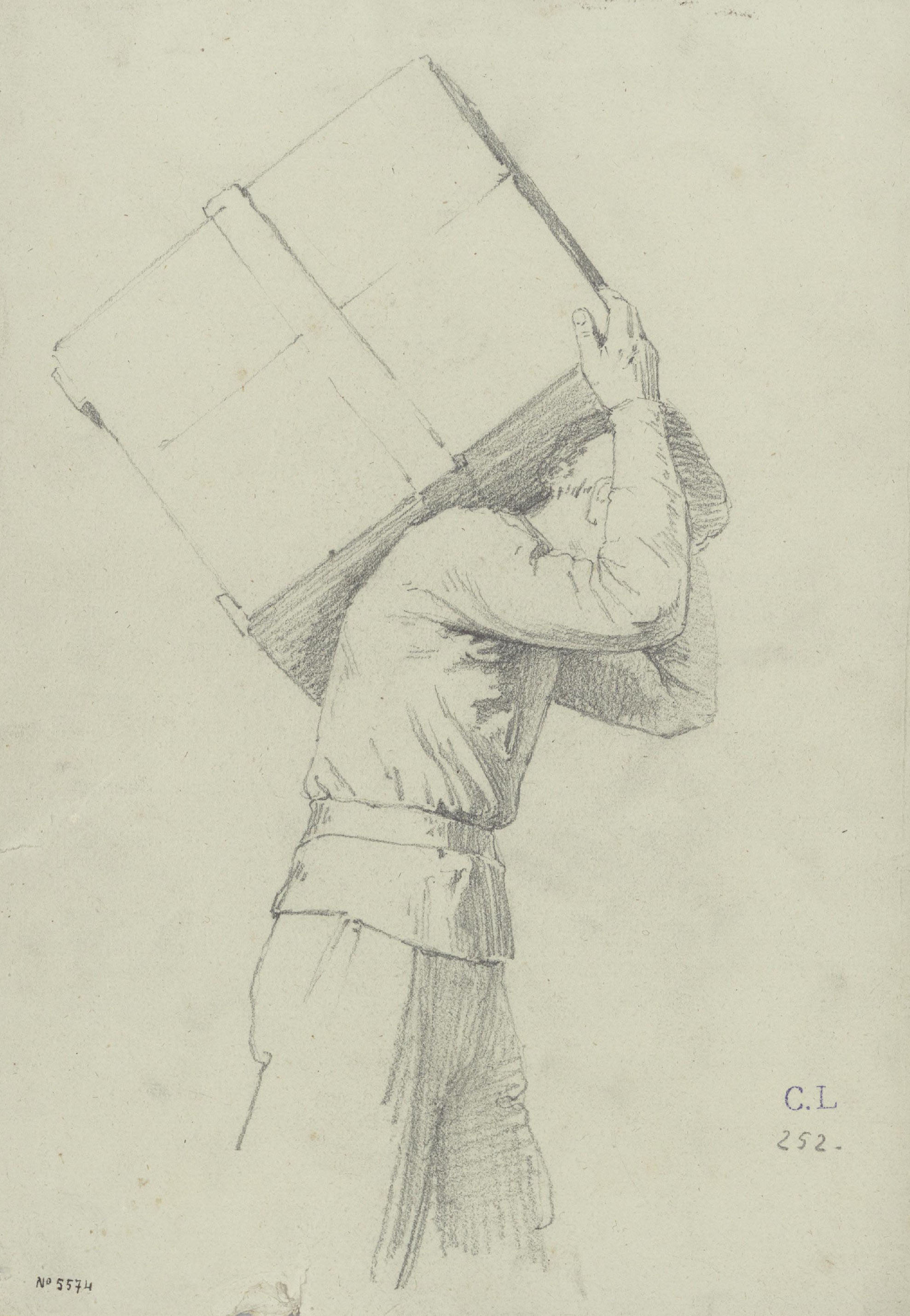 image for: Claudi Lorenzale - Estudi de noi portant una capsa sobre l&#039;esquena per al quadre «Els ambaixadors de la Diputació a Vilafranca prohibeixen a la reina Joana que acompanyi el Príncep de Viana a... - Cap a 1870