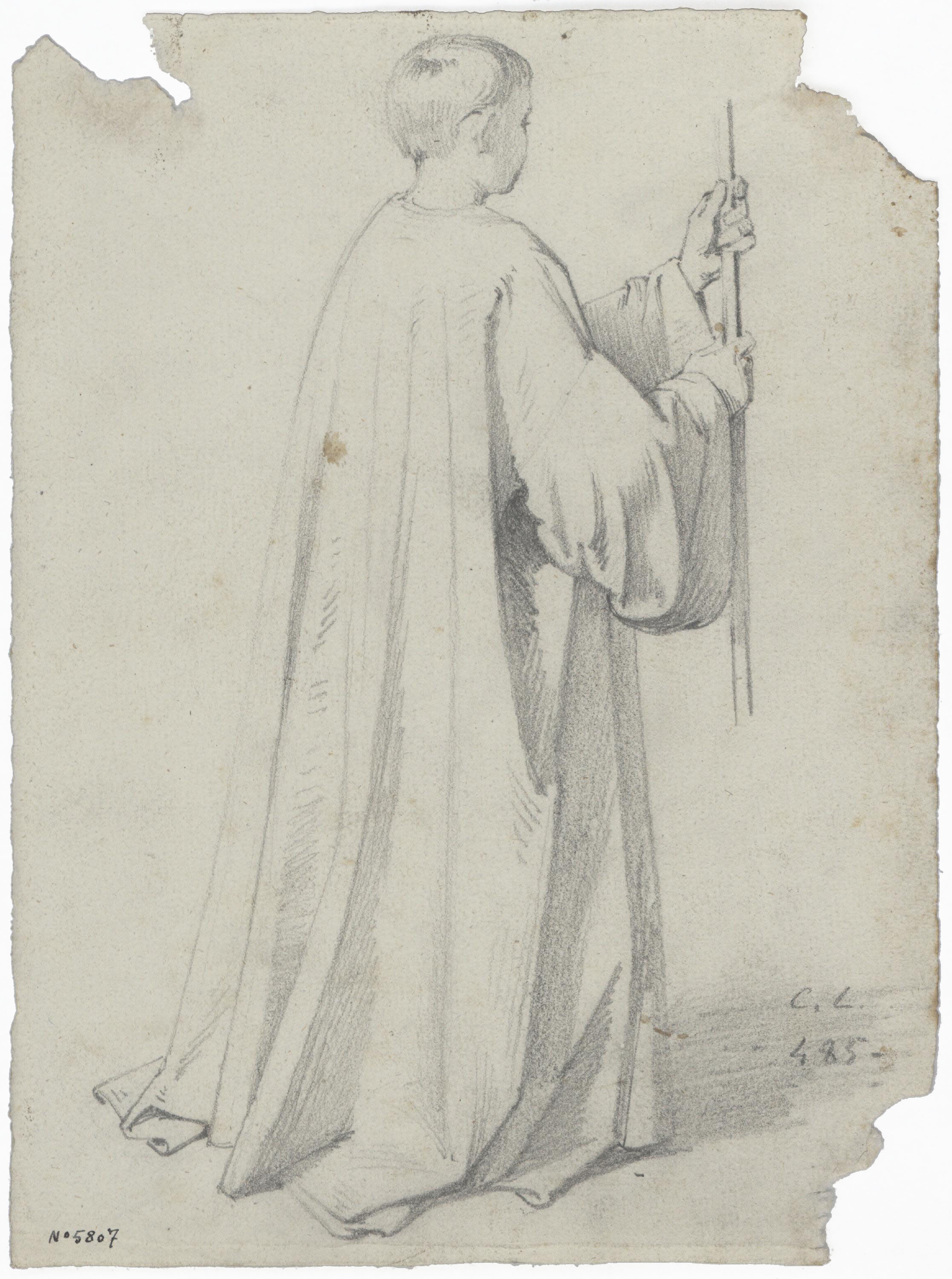 image for: Claudi Lorenzale - Estudi d&#039;escolà sostenint una barra (base d&#039;una creu [?]) per al quadre «Mort del rei Pere III a Vilafranca» - Cap a 1870