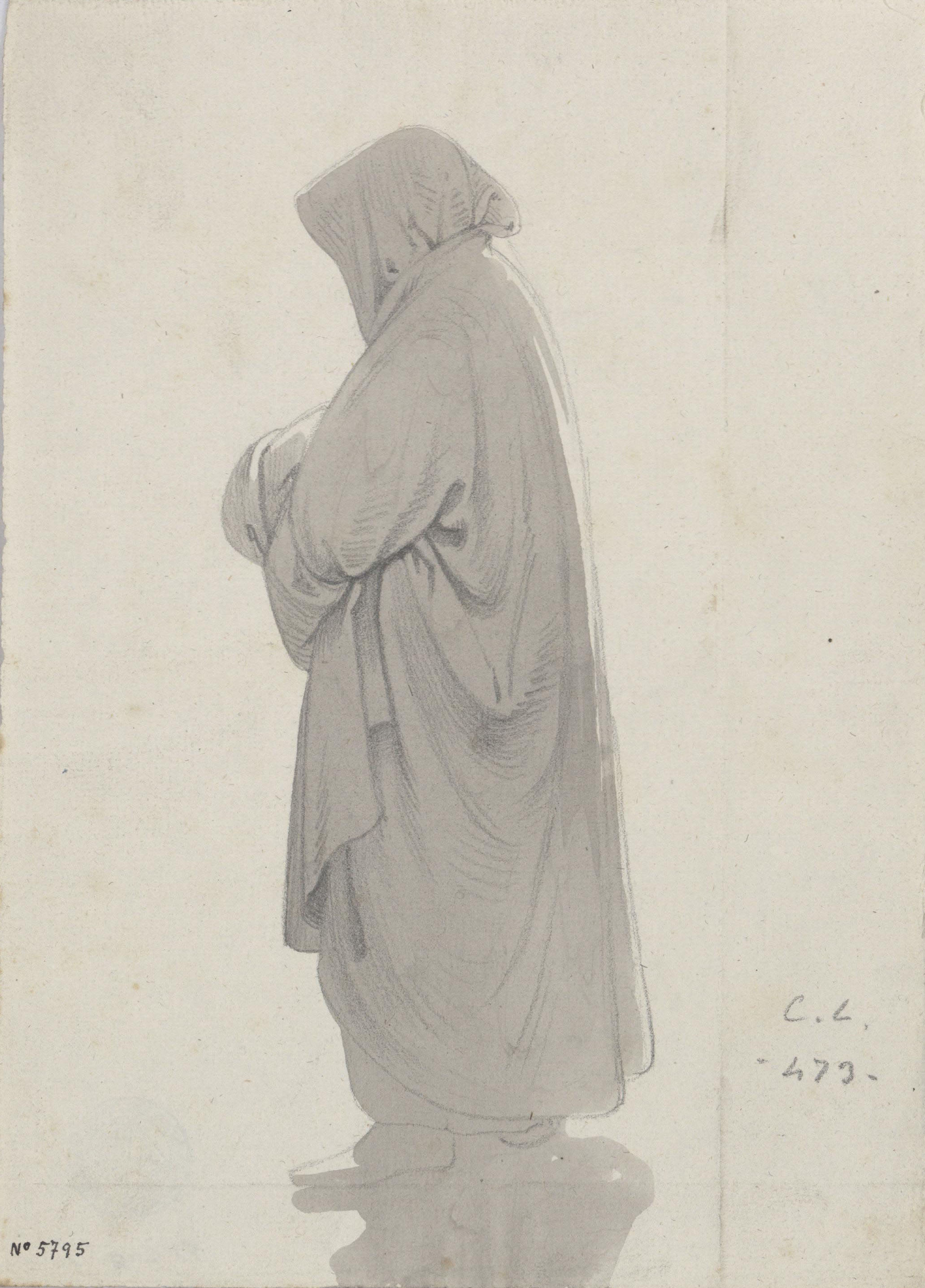 image for: Claudi Lorenzale - Personatge amb una llarga túnica i caputxó - Cap a 1850-1870