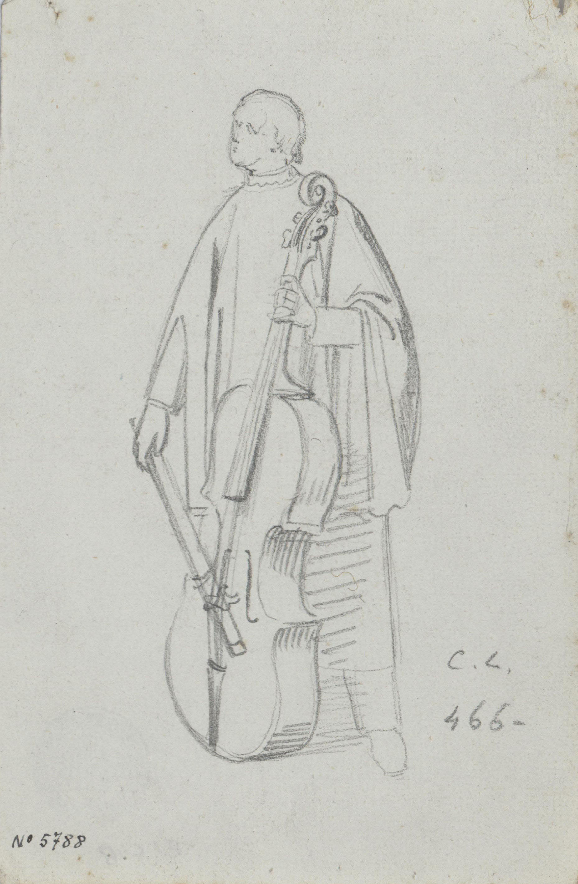 image for: Claudi Lorenzale - Músic de capella tocant el violoncel - Cap a 1850-1870