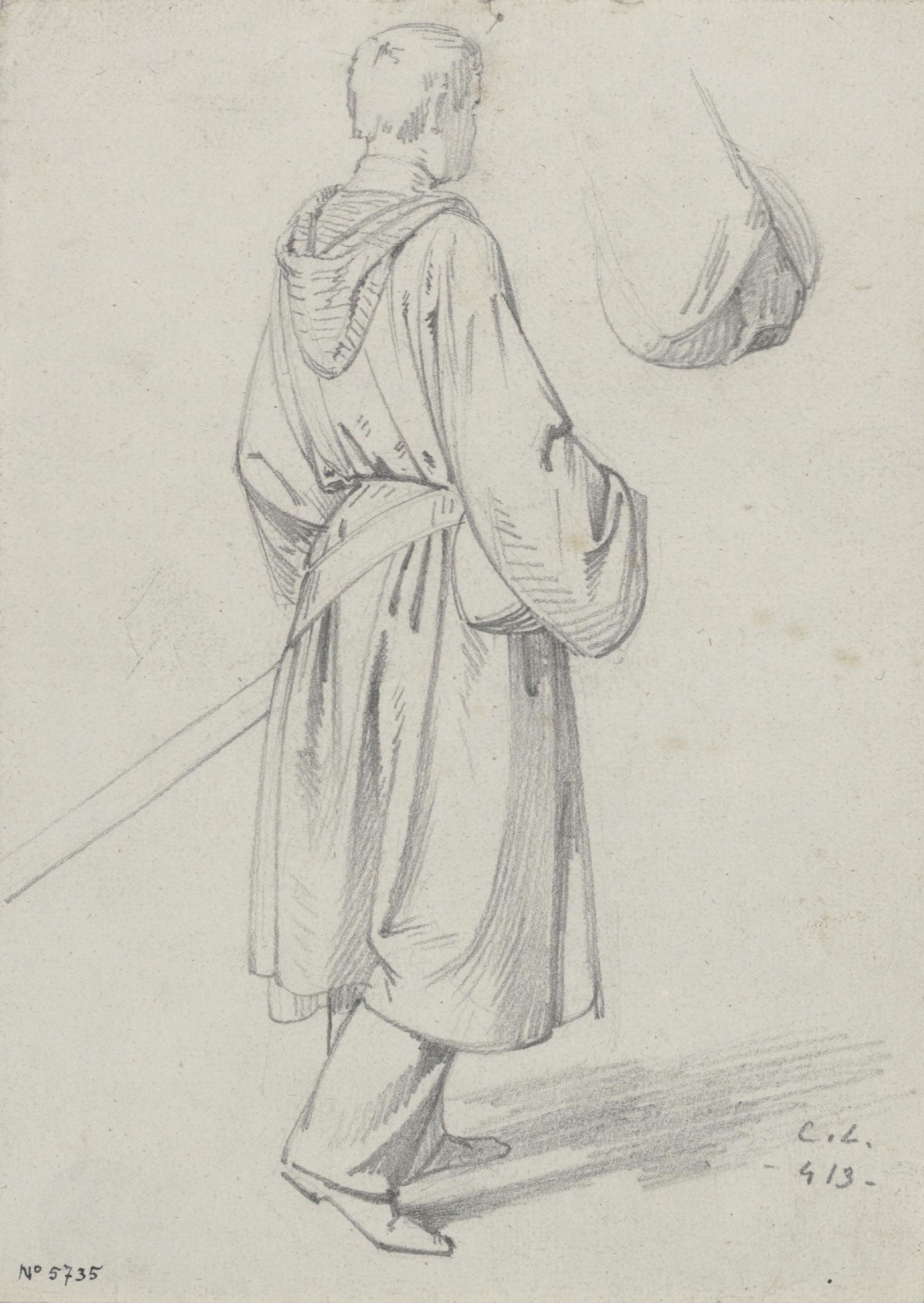 image for: Claudi Lorenzale - Home d&#039;esquena amb un hàbit i una espasa al cinturó - Cap a 1870