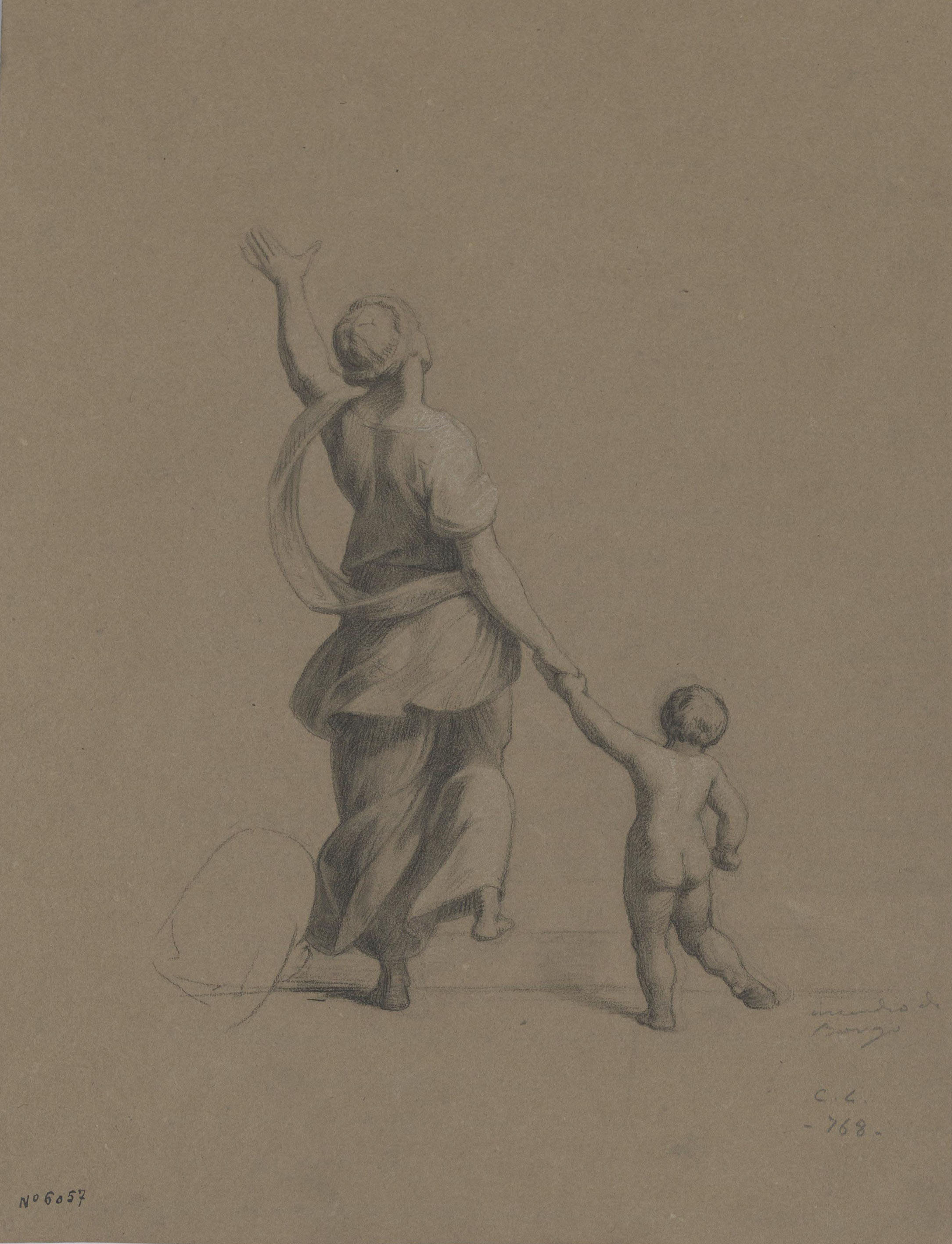 image for: Claudi Lorenzale - Dona i nen fugint d&#039;un incendi. Còpia de l&#039;incendi del Borgo de Rafael - Cap a 1839-1840