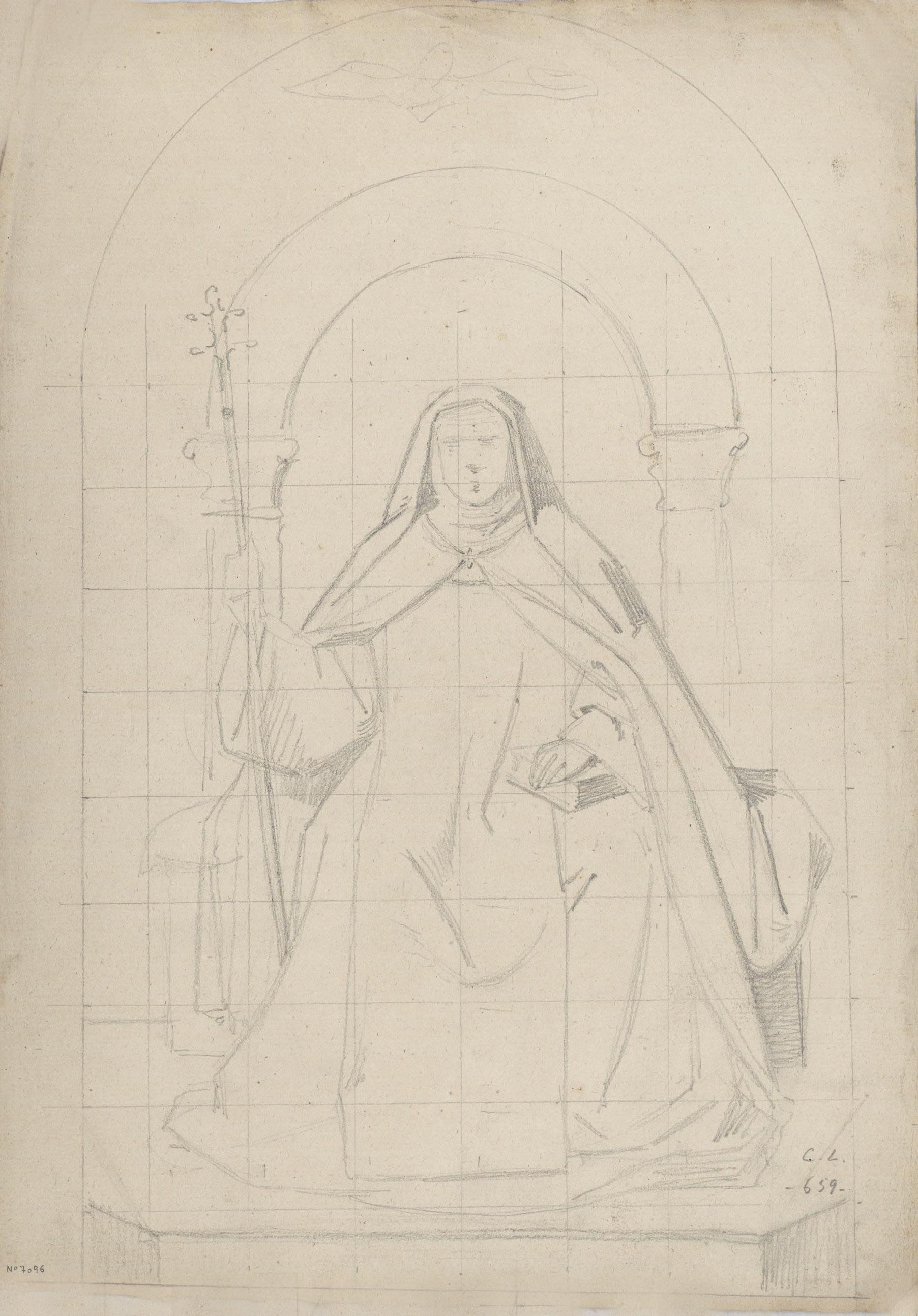 image for: Claudi Lorenzale - Abadessa asseguda en un tron (anvers) / Sant Francesc [?] (revers) - Cap a 1850-1870