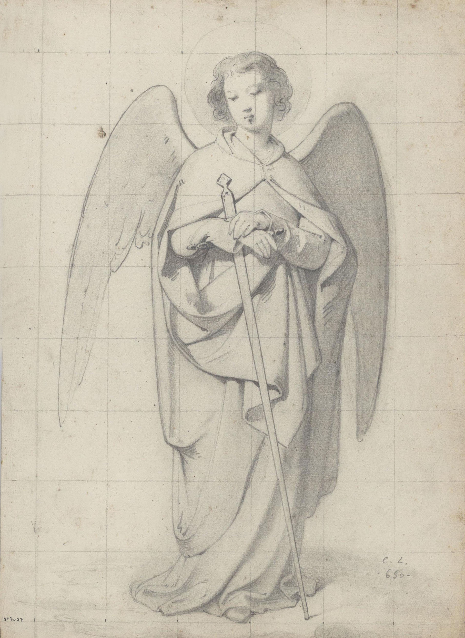 image for: Claudi Lorenzale - Àngel amb espasa llarga - Cap a 1850-1870