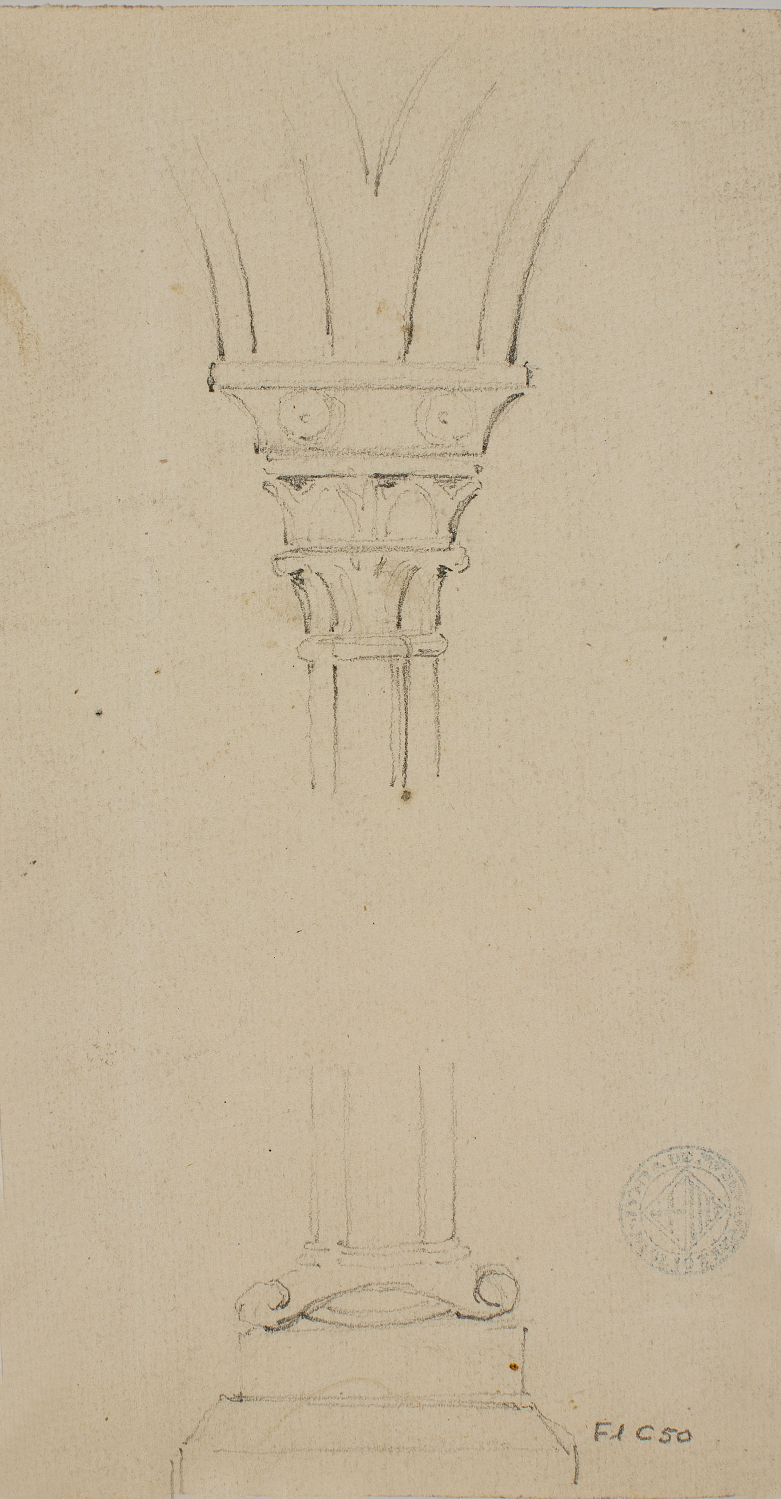image for: Claudi Lorenzale - Columna agrupada amb base i capitell (anvers) / Columna agrupada amb base, capitell i arcs (revers) - Cap a 1840-1860 [1]