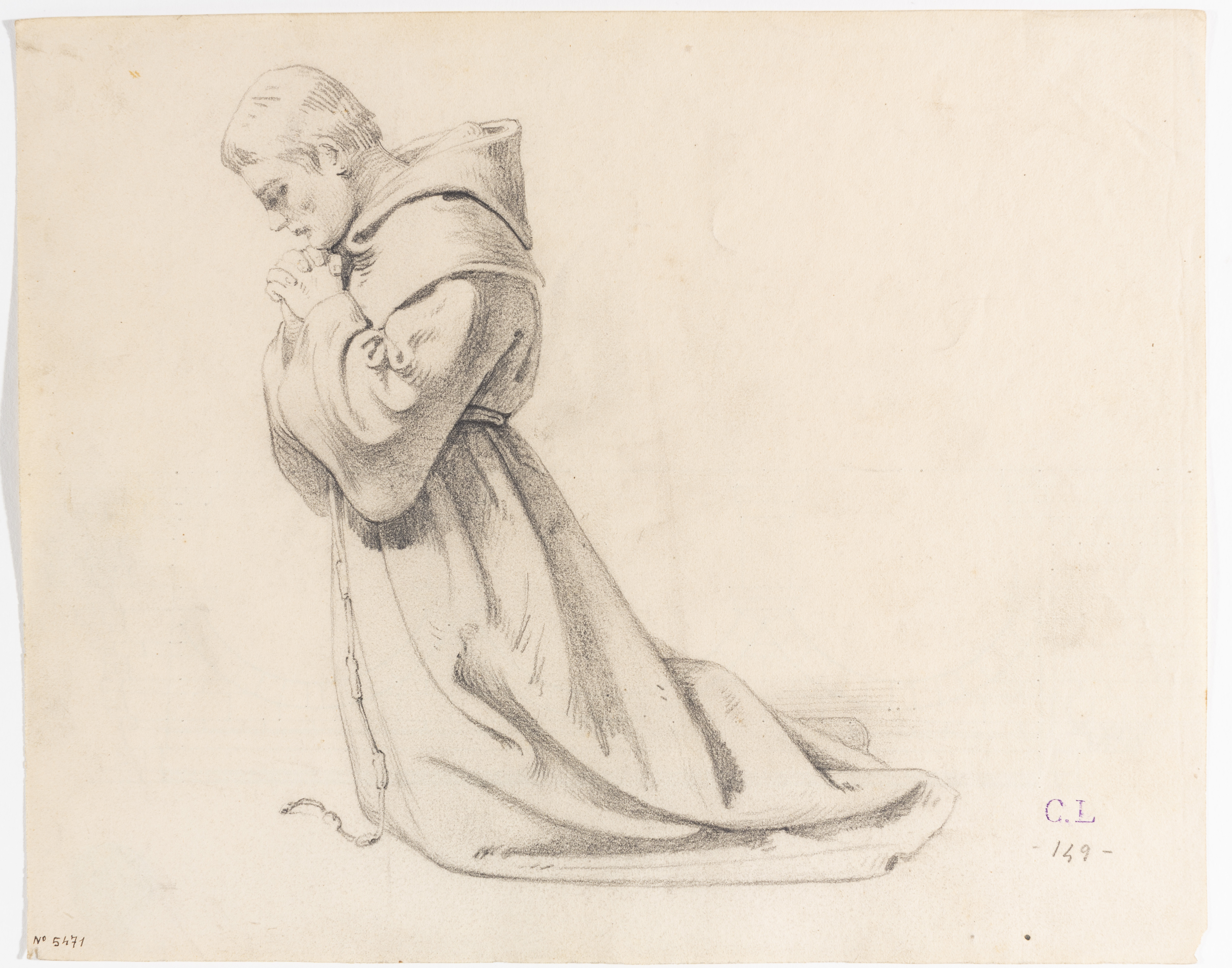 image for: Claudi Lorenzale - Frare agenollat (anvers) / Estructura arquitectònica (revers) - Cap a 1850-1870 [1]