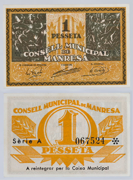 image for: Consell Municipal de Manresa - 1 pesseta - 05.06.1937