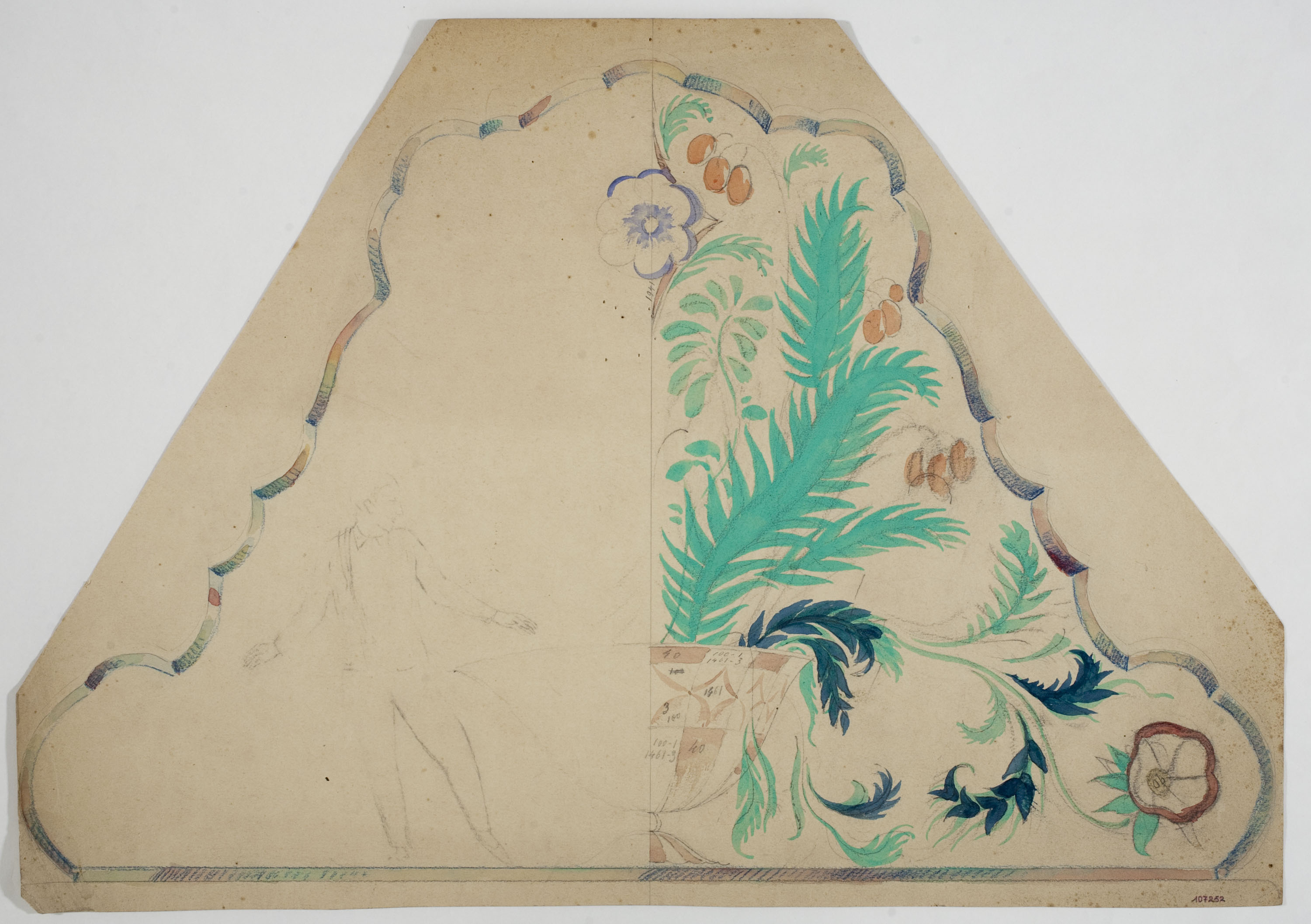 image for: Xavier Nogués - Home ballant i fragment de gerro amb fulles i flors. Estudi preparatori per a la decoració d&#039;un mirall - Cap a 1924-1928