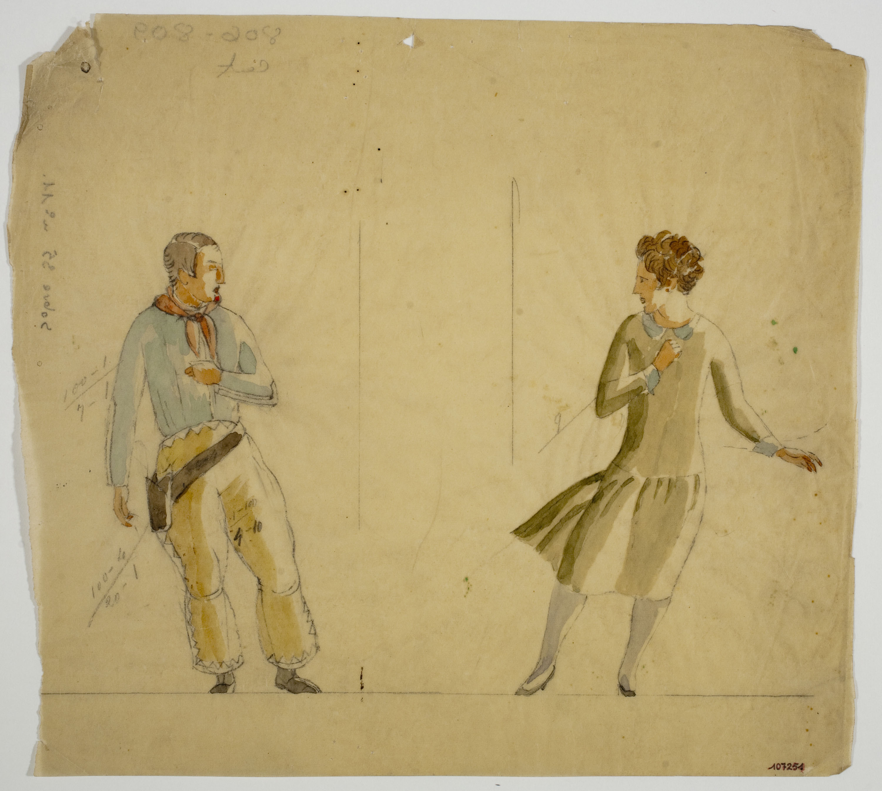 image for: Xavier Nogués - «Cowboy» i dona ballant. Estudi preparatori per a la decoració d&#039;un mirall - Cap a 1924-1928