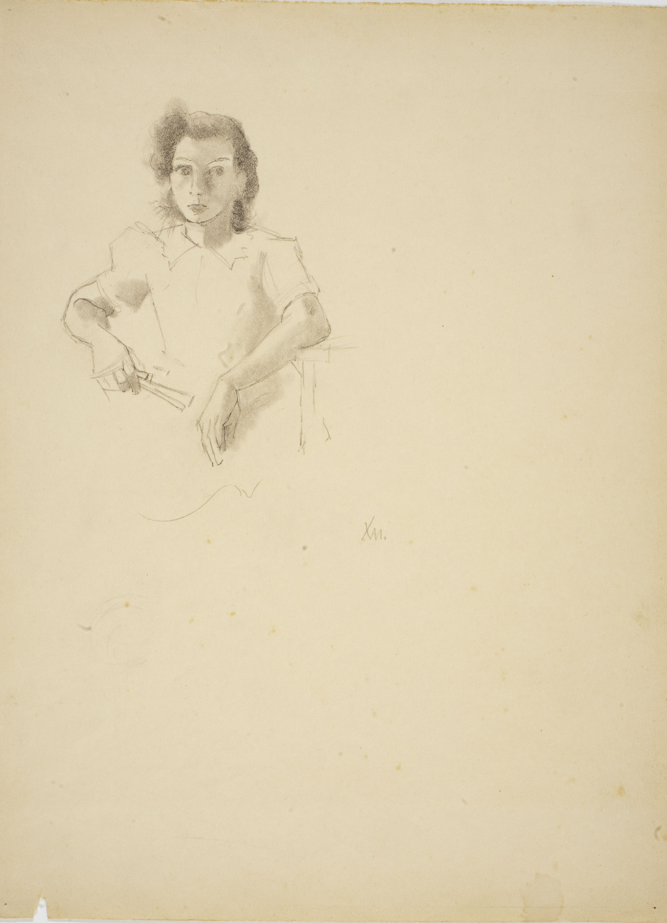 image for: Xavier Nogués - Dona asseguda, amb ventall - Cap a 1940