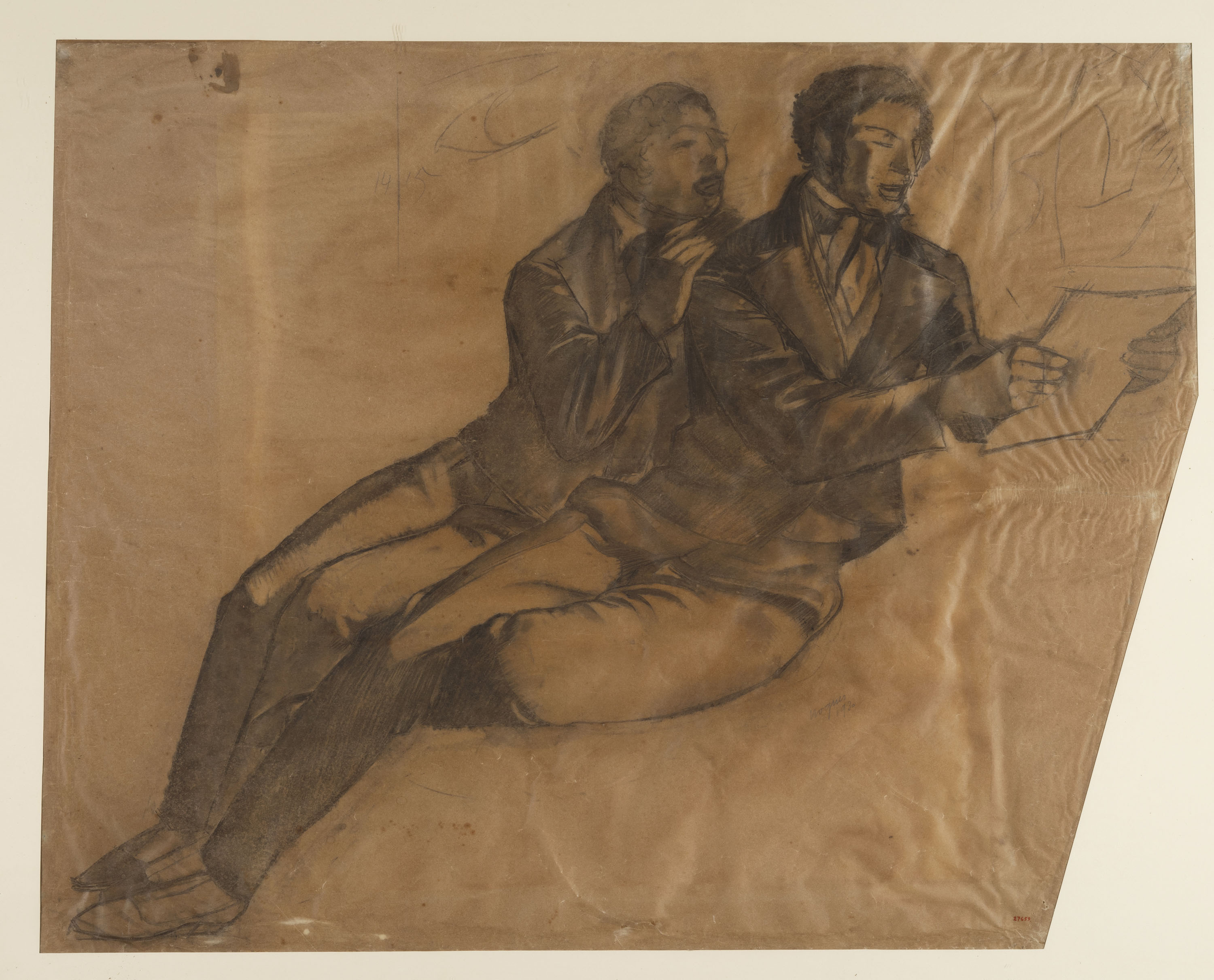 image for: Xavier Nogués - Dos homes cantant. Estudi preparatori per a la decoració mural del plafó «L'orfeó» del despatx de l'alcalde a la Casa de la Ciutat de Barcelona - 1930