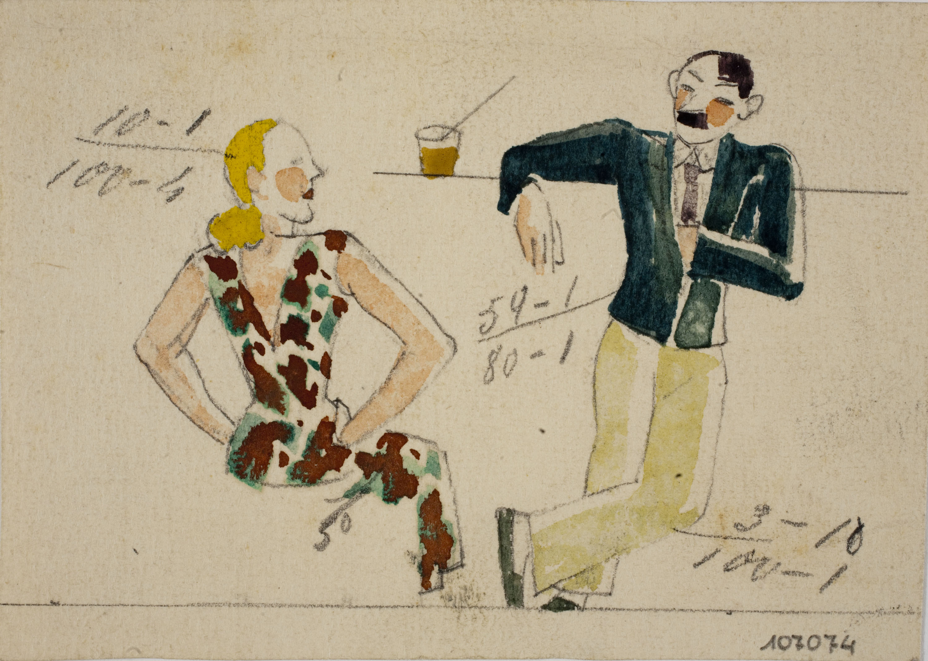 image for: Xavier Nogués - Parella. Estudi preparatori per a la decoració de vidre esmaltat - Cap a 1924-1928