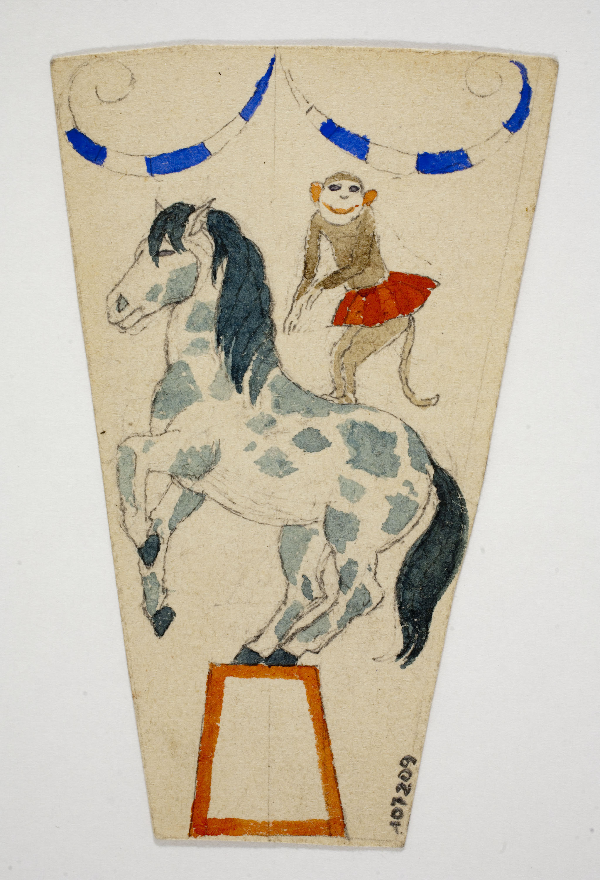 image for: Xavier Nogués - Mona a lloms d&#039;un cavall (escena de circ). Estudi preparatori per a la decoració de vidre esmaltat - Cap a 1924-1928