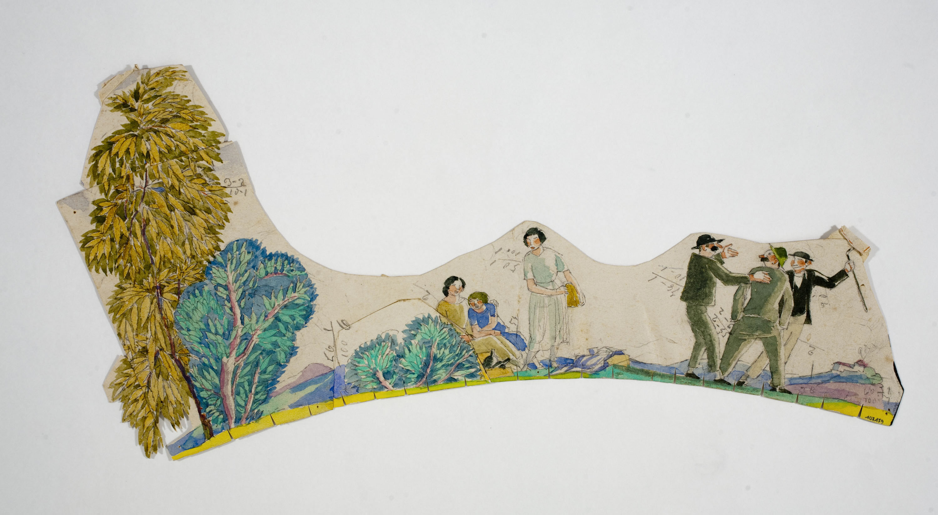 image for: Xavier Nogués - Dones i homes al camp. Estudi preparatori per a la decoració de vidre esmaltat - Cap a 1924-1928