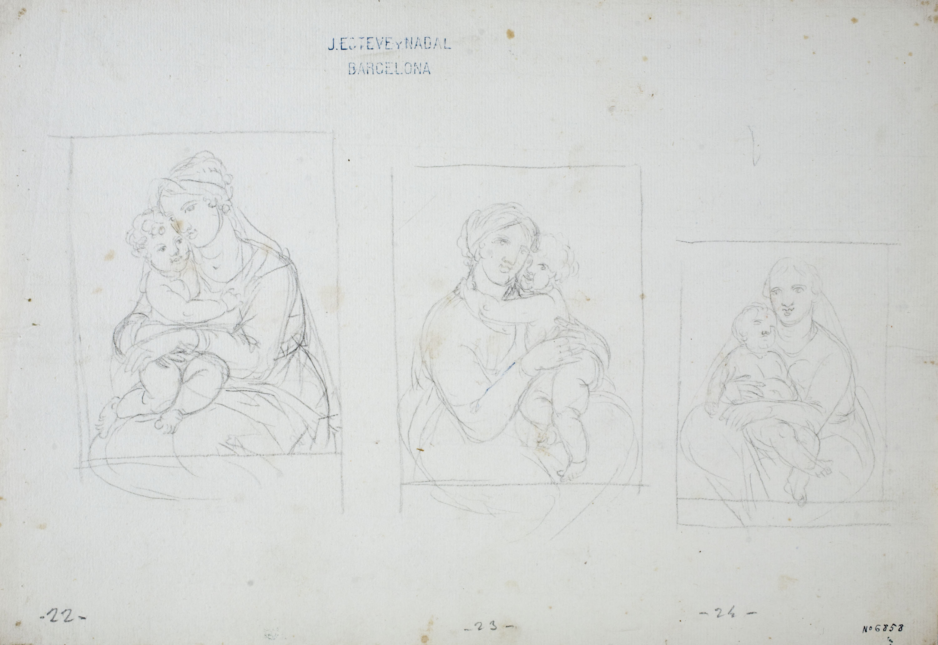 image for: Josep Bernat Flaugier - Tres estudis de la Mare de Déu amb el nen - Cap a 1800-1812