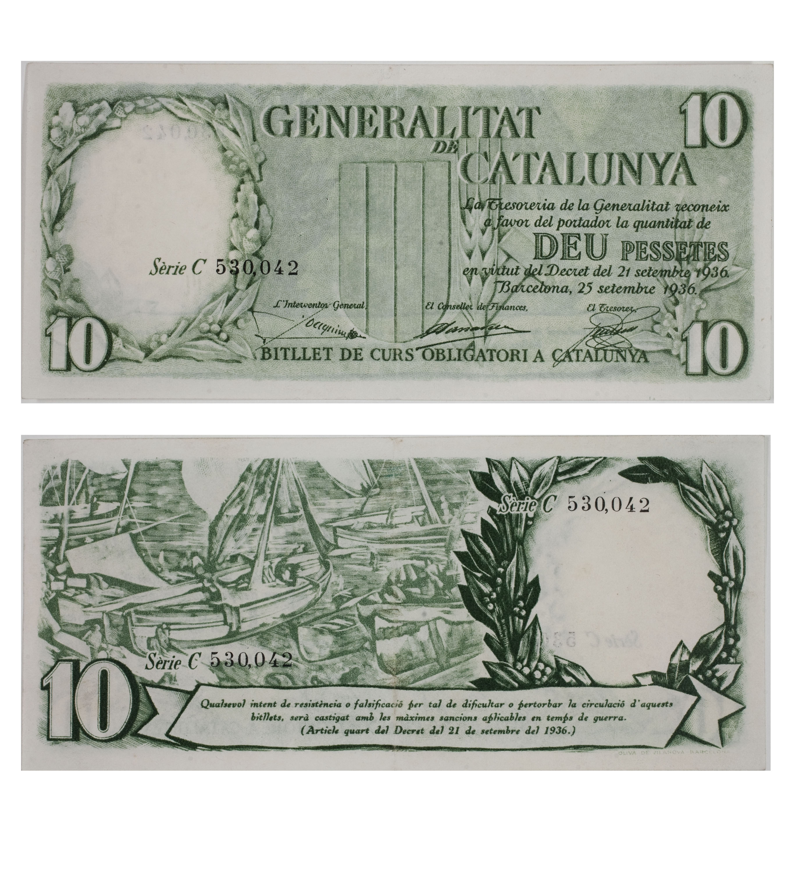 image for: Generalitat de Catalunya - 10 pessetes - 1936
