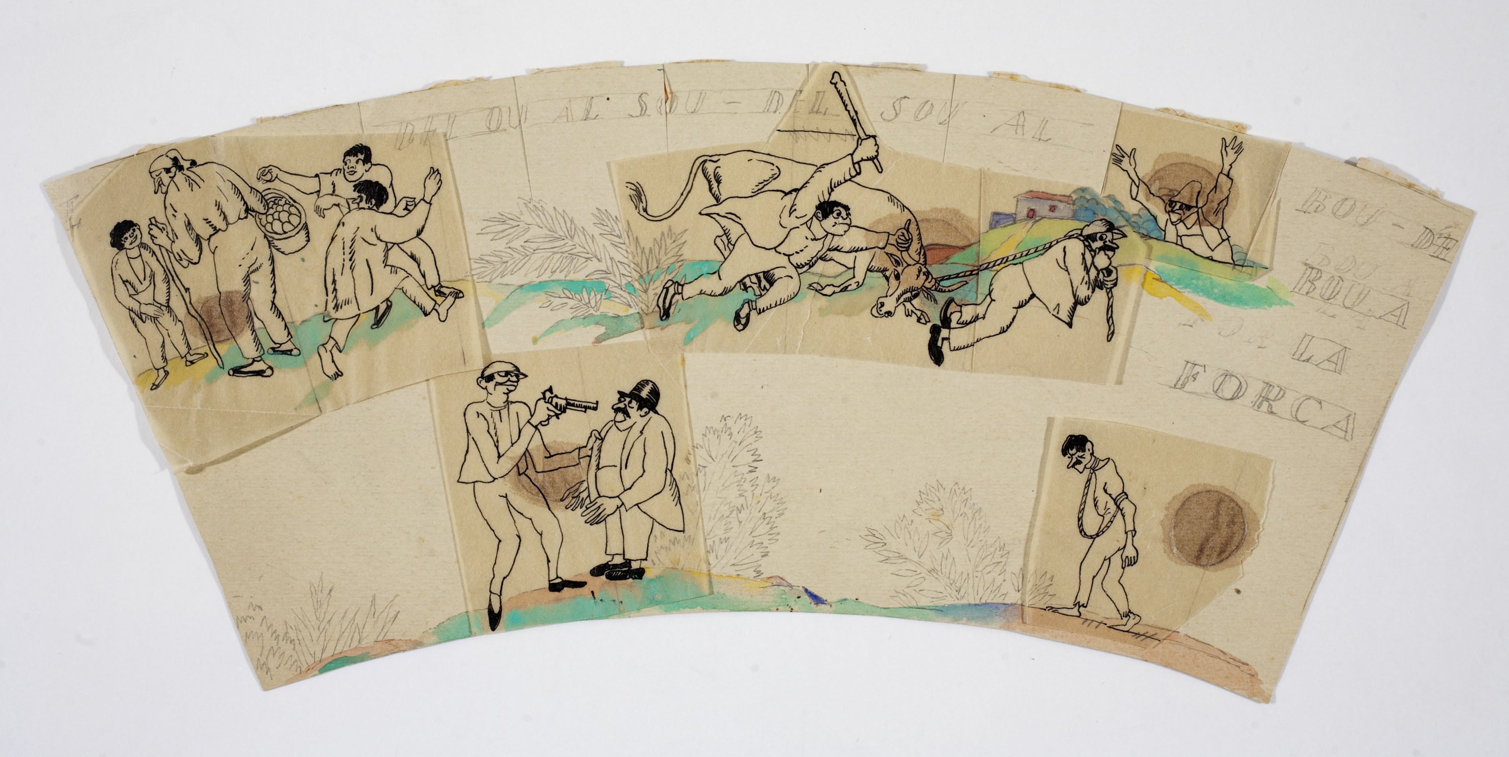 image for: Xavier Nogués - Del bou al sou, del sou al bou, del bou a la forca. Estudi preparatori per a la decoració de vidres esmaltats - Cap a 1924-1928