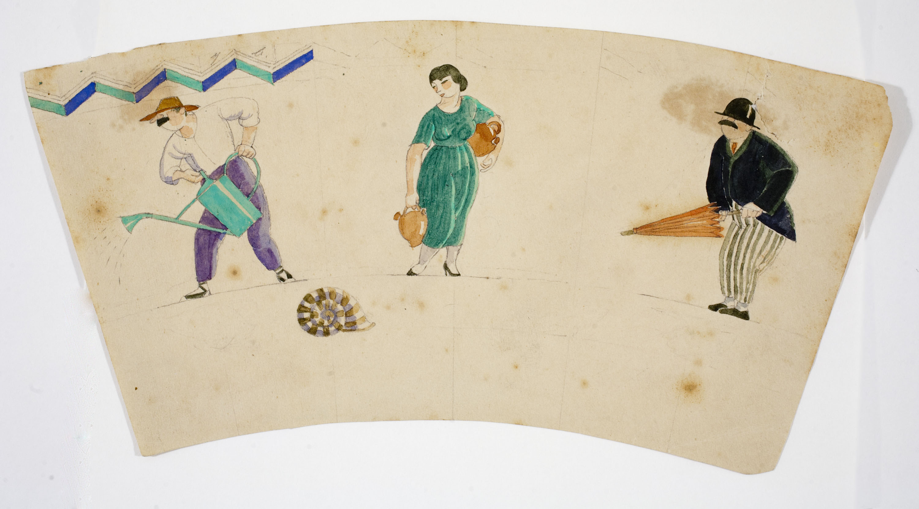 image for: Xavier Nogués - Dona entre dos homes i un cargol. Estudi preparatori per a un got de vidre esmaltat - Cap a 1924