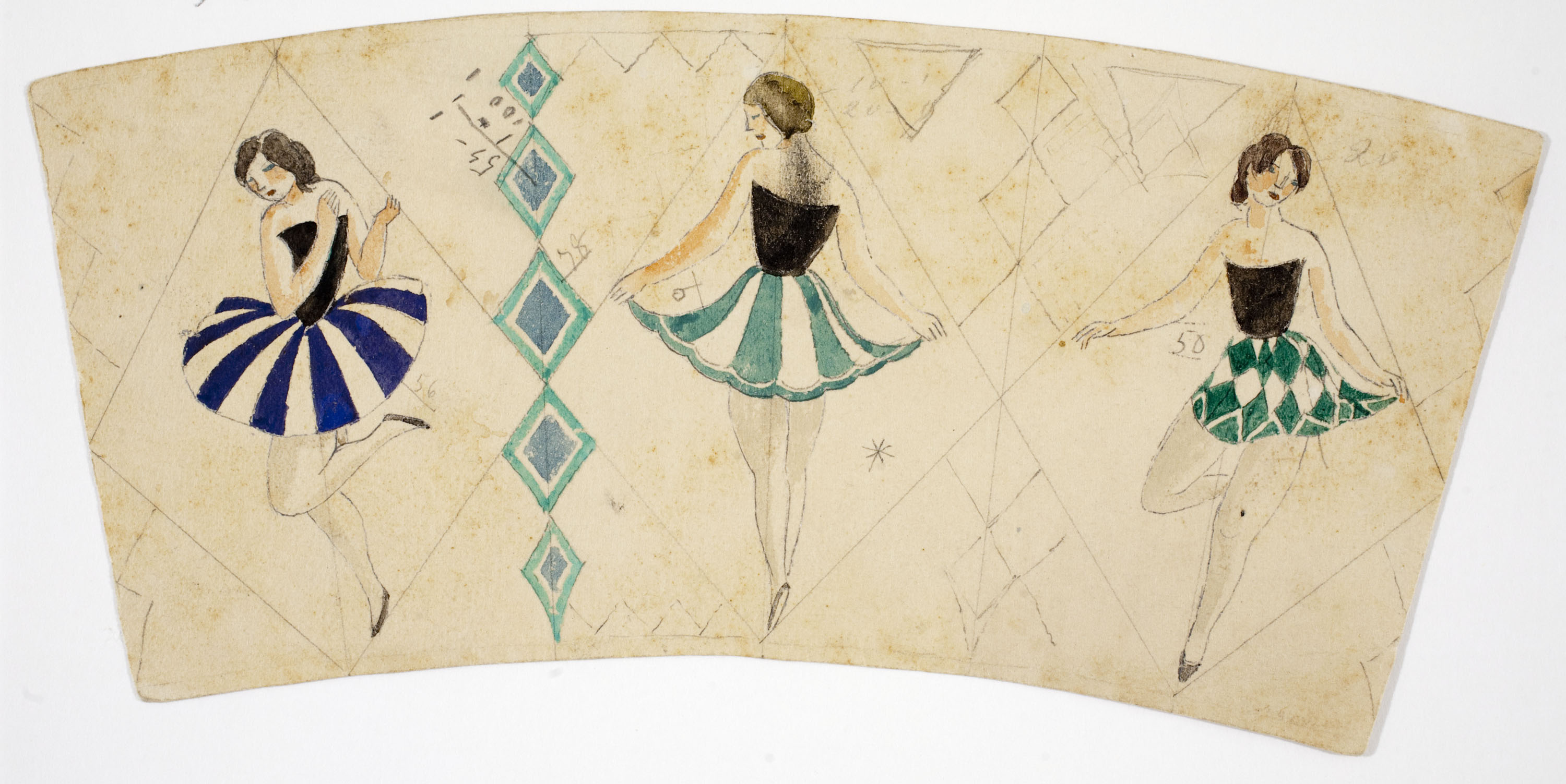 image for: Xavier Nogués - Tres ballarines entre motius decoratius. Estudi preparatori per a un got de vidre esmaltat - Cap a 1924